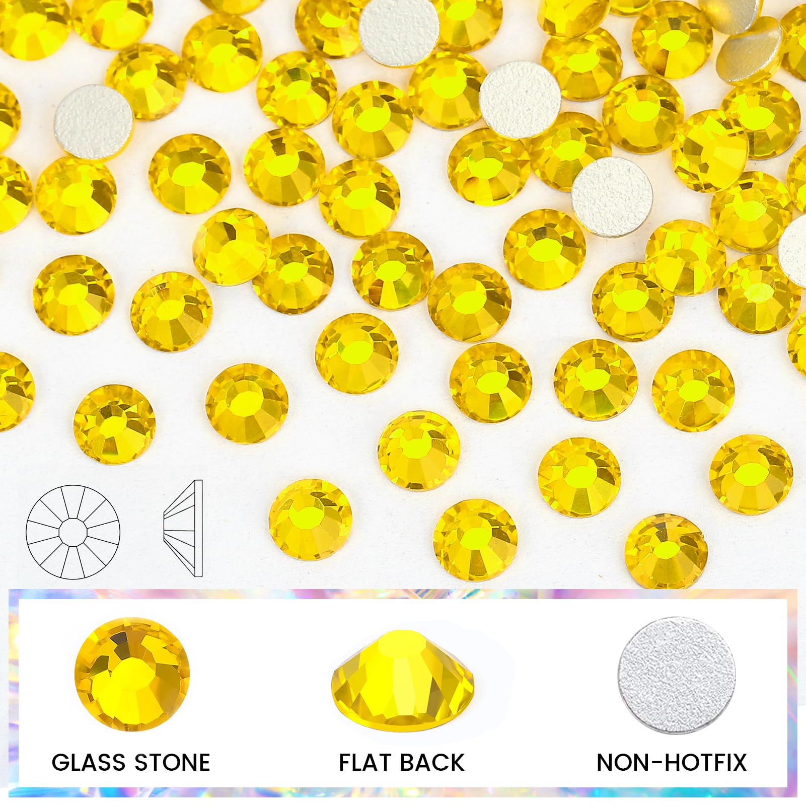 Novani Lemon Yellow Rhinestones 288pcs Glass Rhinestones Crystal Flatback Gemstones for Crafts Nails Makeup Bags and Shoes Decor