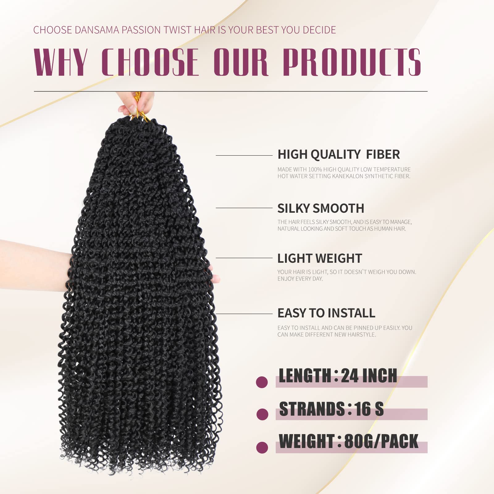 Dansama 24 Inch Passion Twist Hair Water Wave Braiding Hair For Butterfly Style Crochet Braids Bohemian Hair Extensions (24Inch,