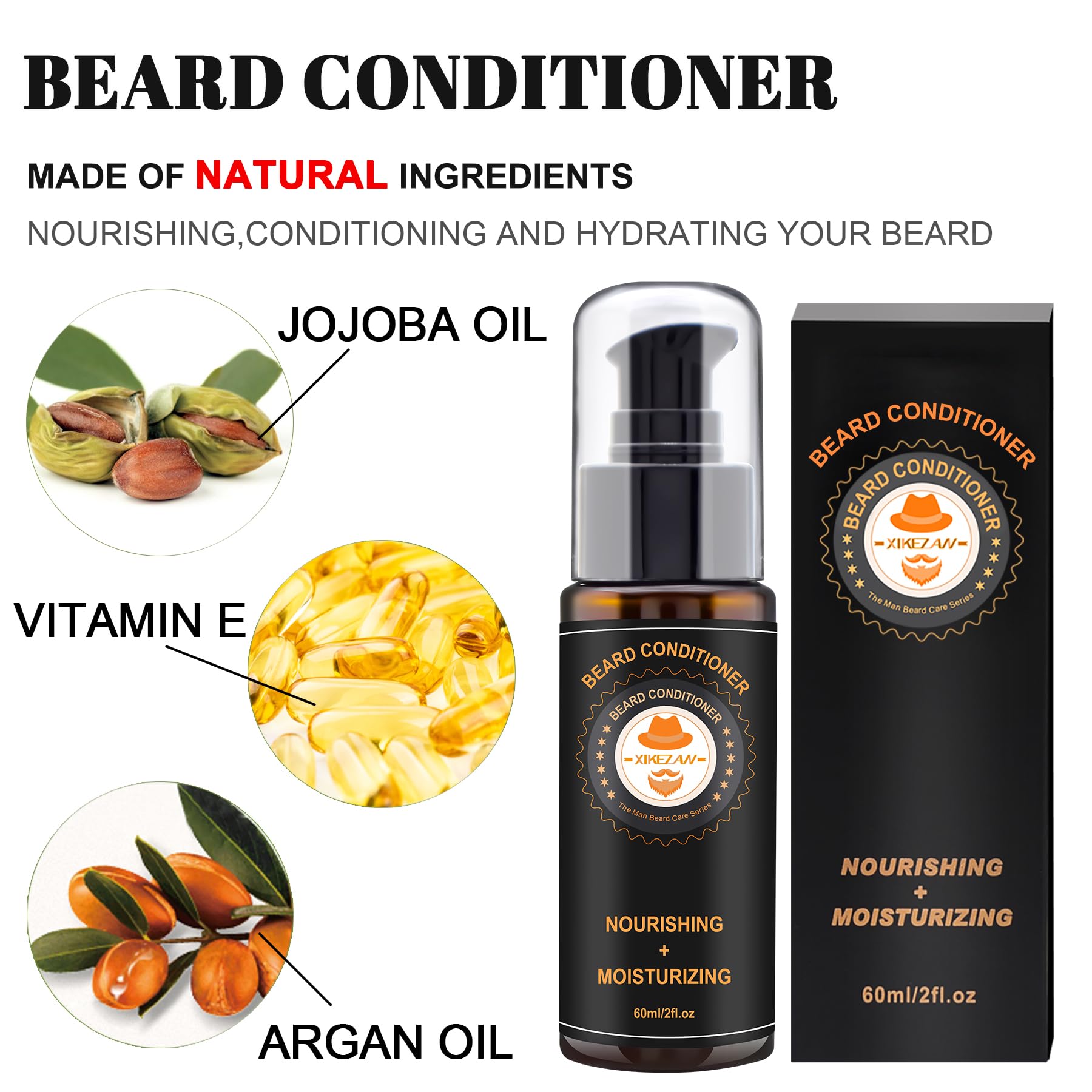XIKEZAN Upgraded Beard Grooming Kit - Conditioner, Oil, Balm, Brush, Wash, Comb & Scissors - 1 Count - Perfect Gift for Men