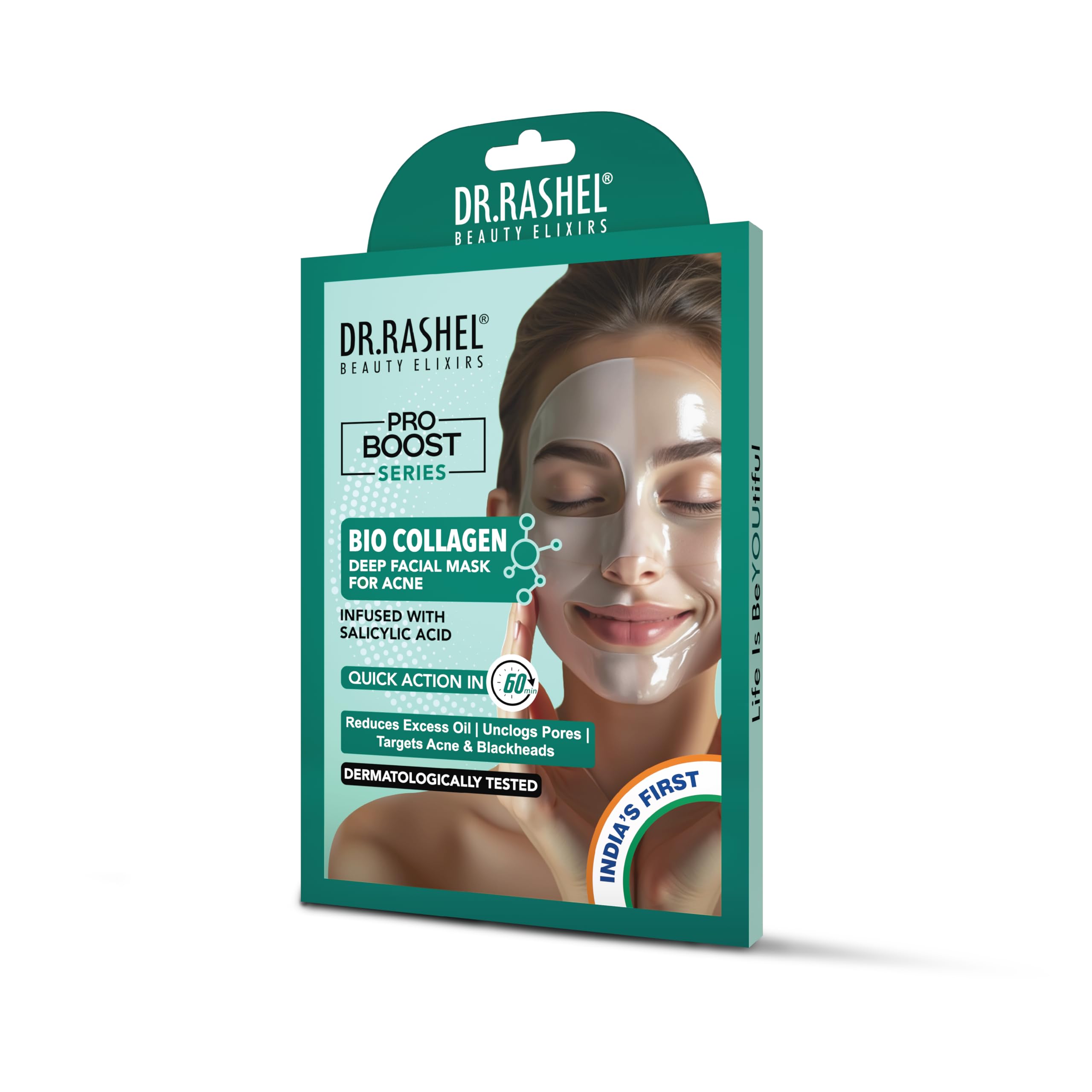 Dr.Rashel Pro Boost Bio Collagen Deep Facial Mask, Salicylic Acid, For Acne Treatment, 60 Minutes Quick Action