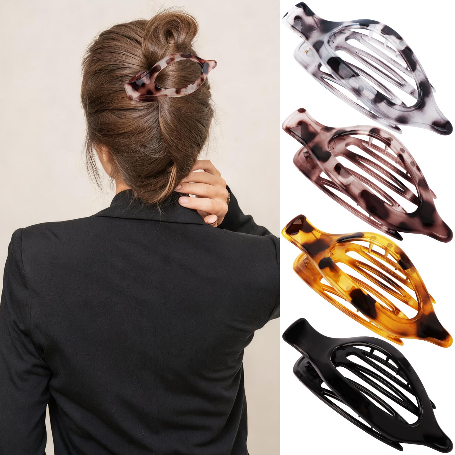 Atoden Flat Hair Clips Duckbill Large Claw Clips for Thick Medium Thin Hair 4Pcs Non Slip French Barrettes Alligator Accessories