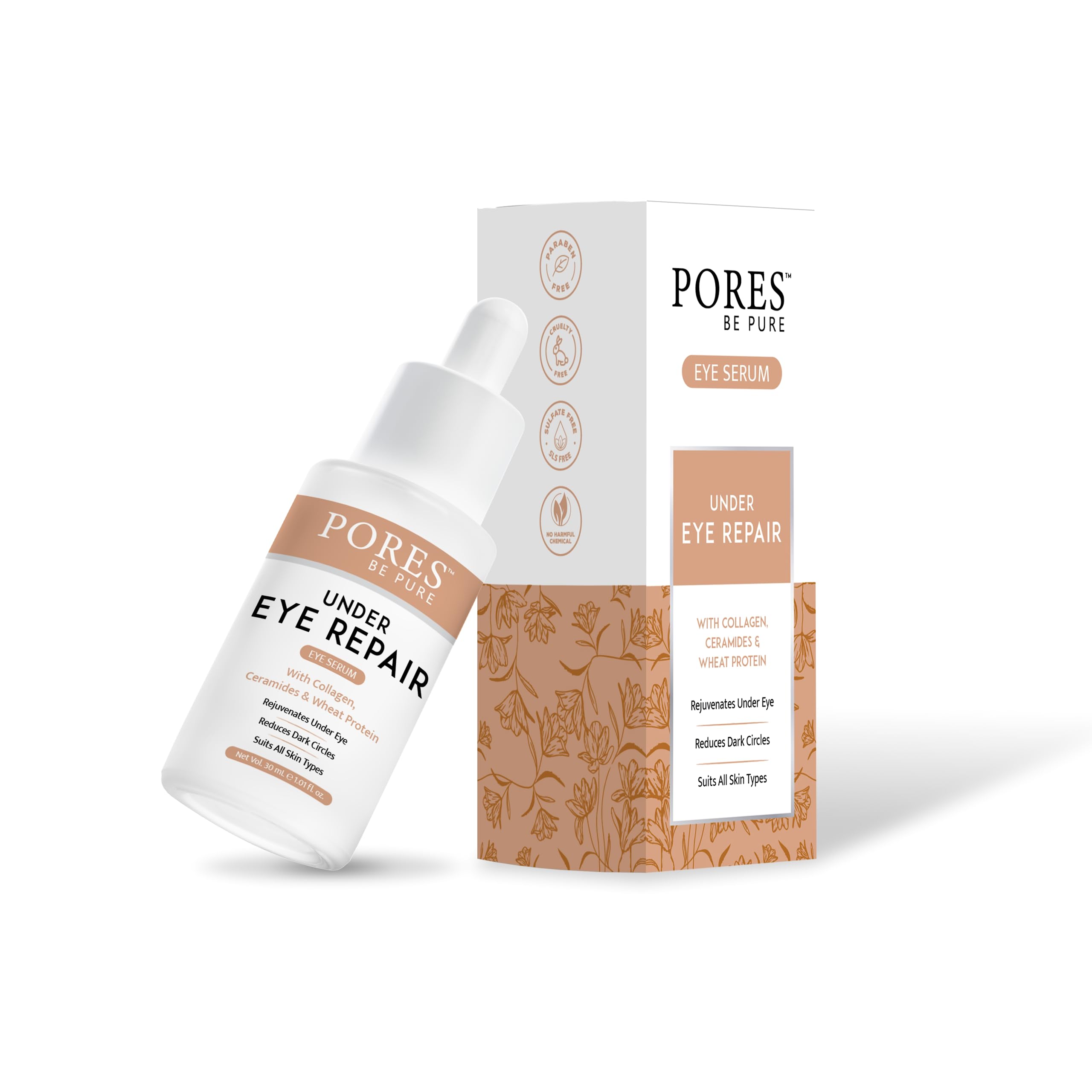 Pores Be Pure Under Eye Repair Serum | Collagen + Ceramide Eye Serum For Dark Circles, Puffiness & Wrinkles | Brightening & Hydr