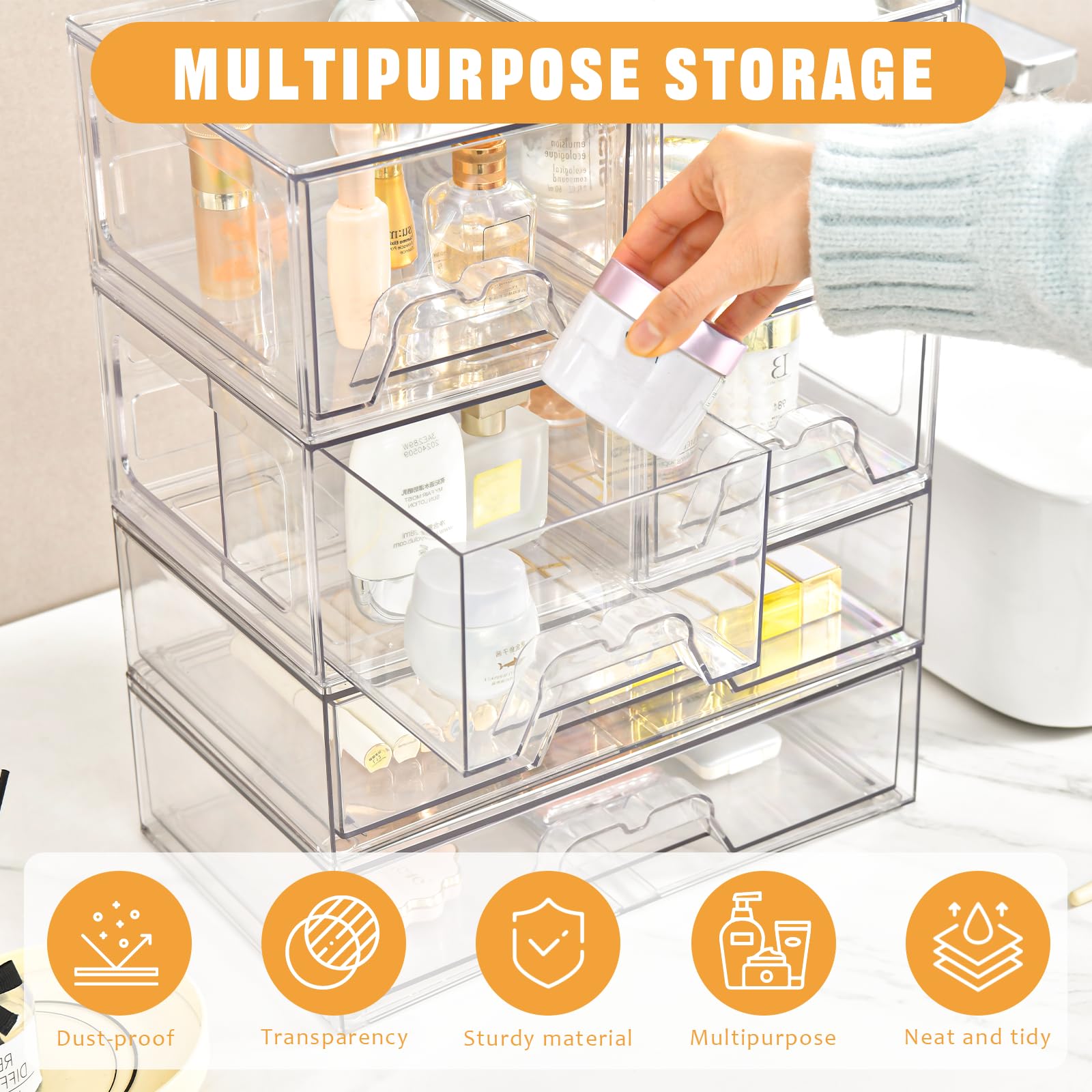3 Pack Stackable Storage Drawers Clear Acrylic Organizer Makeup Bathroom Organizer and Storage for Beauty Supplies,Ideal for Van