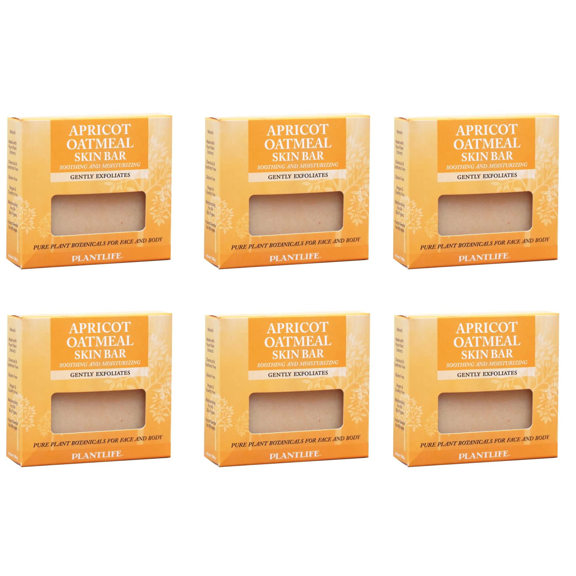 Plantlife Apricot Oatmeal 6-Pack Bar Soap - Moisturizing and Soothing Soap for Your Skin - Hand Crafted Using Plant-Based Ingred