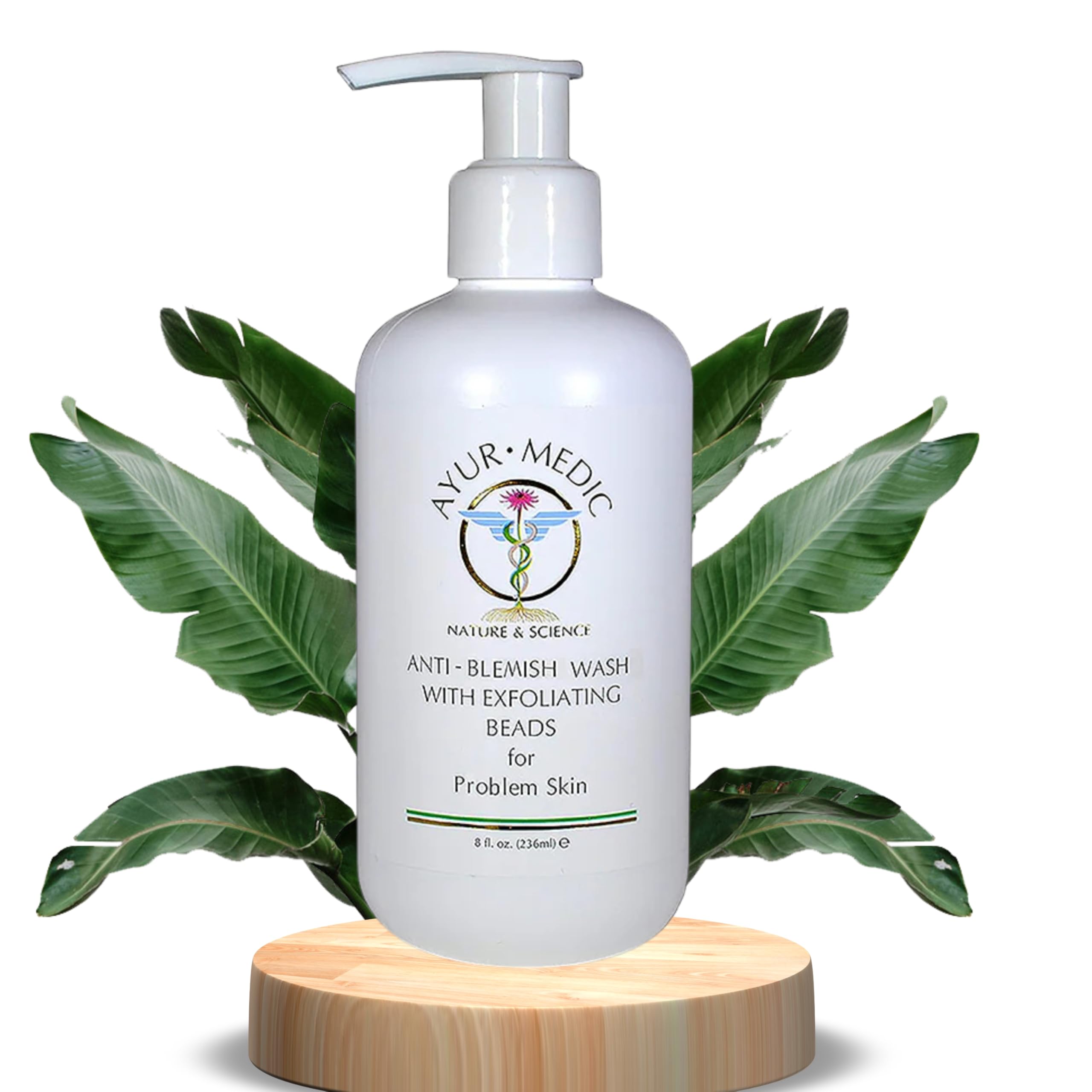 Ayur-Medic Anti-Blemish Wash with Exfoliating Beads, Hydrating Foaming Cleanser that Brightens, Softens, Smooths Skin, Minimizes