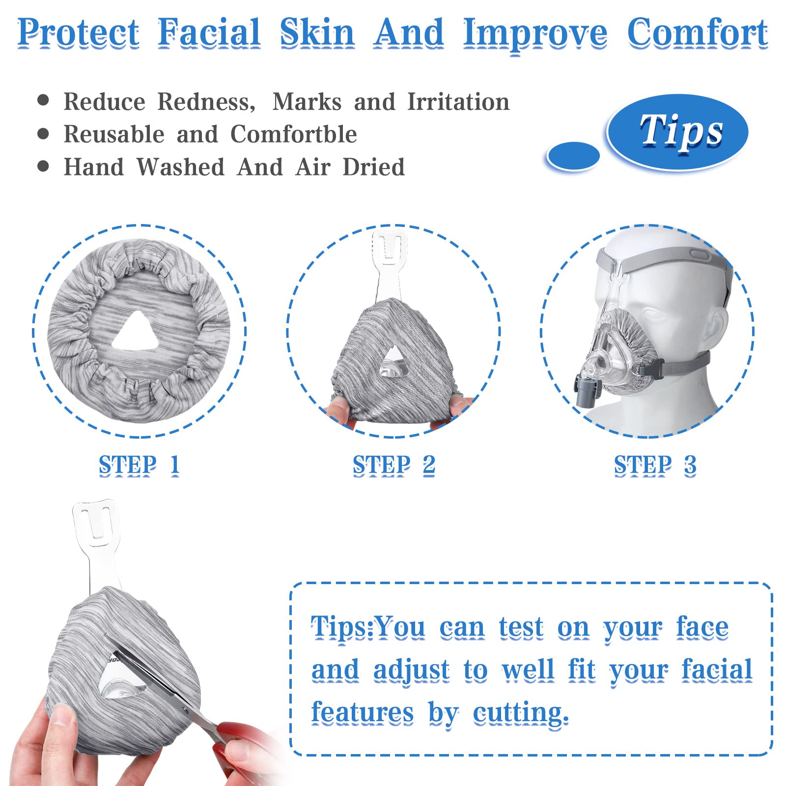 Tudomro 6 Packs Mask Liners for Full Face Cover Cushions Reusable Soft Mask Reduce Facial Redness Apnea(Grey)