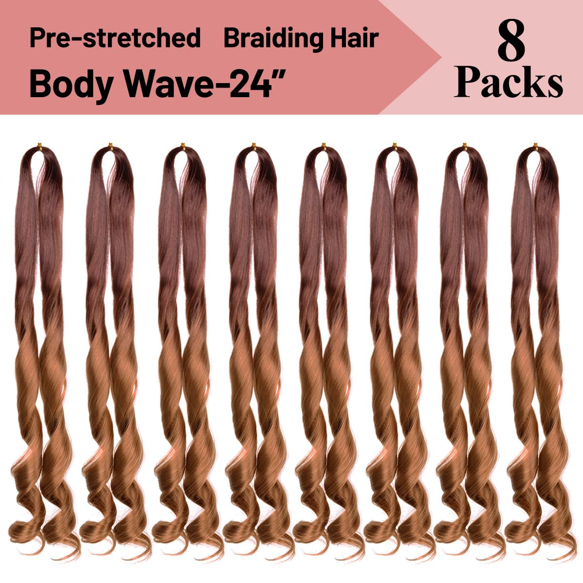 Luoyudu French Curly Braiding Hair 24 Inch Bouncy Braiding Hair 8 Pack Curly Braiding Hair 75G/Pack Loose Wave Crochet Hair Pre