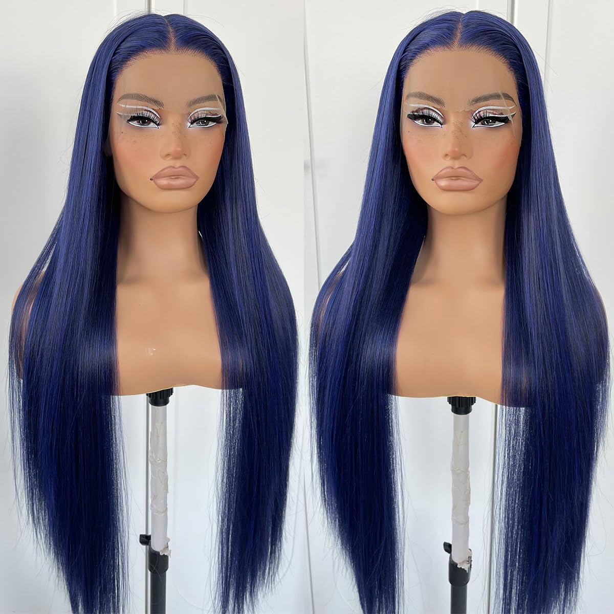 MITIMES Blue Straight HD Lace Front Wig Pre-Plucked Glueless Synthetic Dark Blue Lace Front Wig For Fashion Women Transparent La