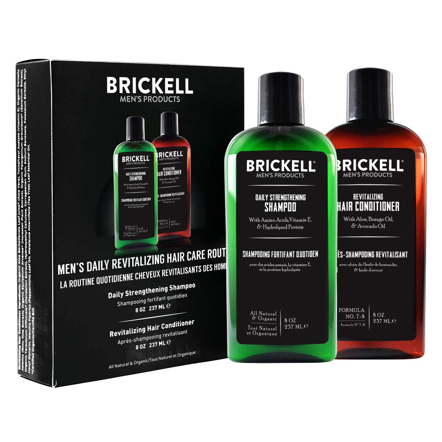 Brickell Men's Daily Revitalizing Hair Care Routine, Shampoo and Conditioner Set For Men, Mint and Tea Tree Oil Shampoo, Strengt