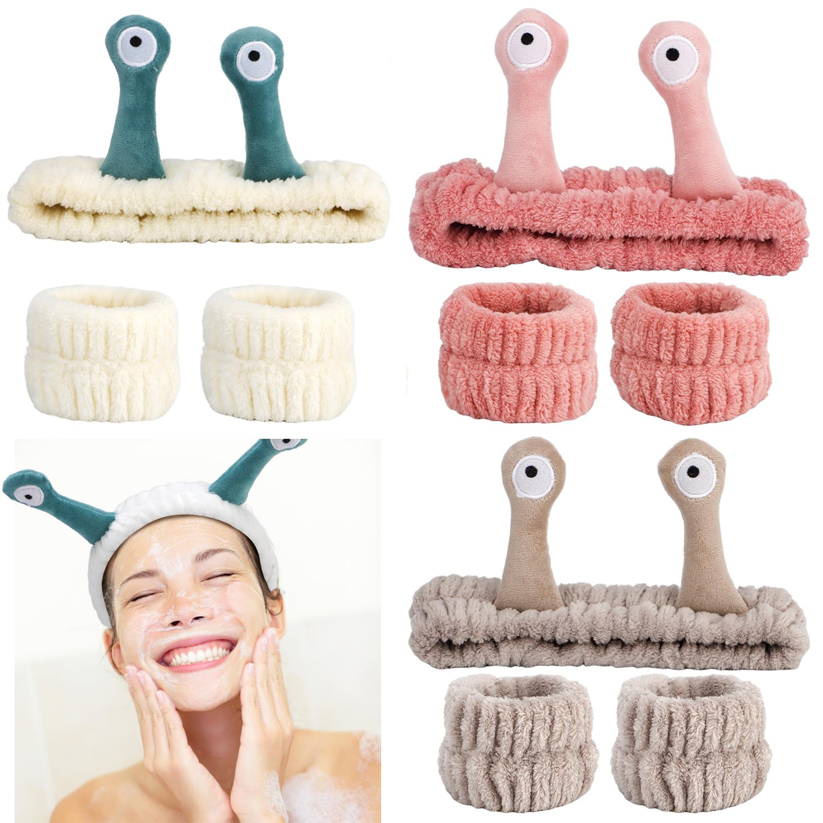 Canitor Snail Spa Headband Wrist Bands for Washing Face Makeup Headband Cute Animal Skincare Headband Face Wash Cute Funny Gifts