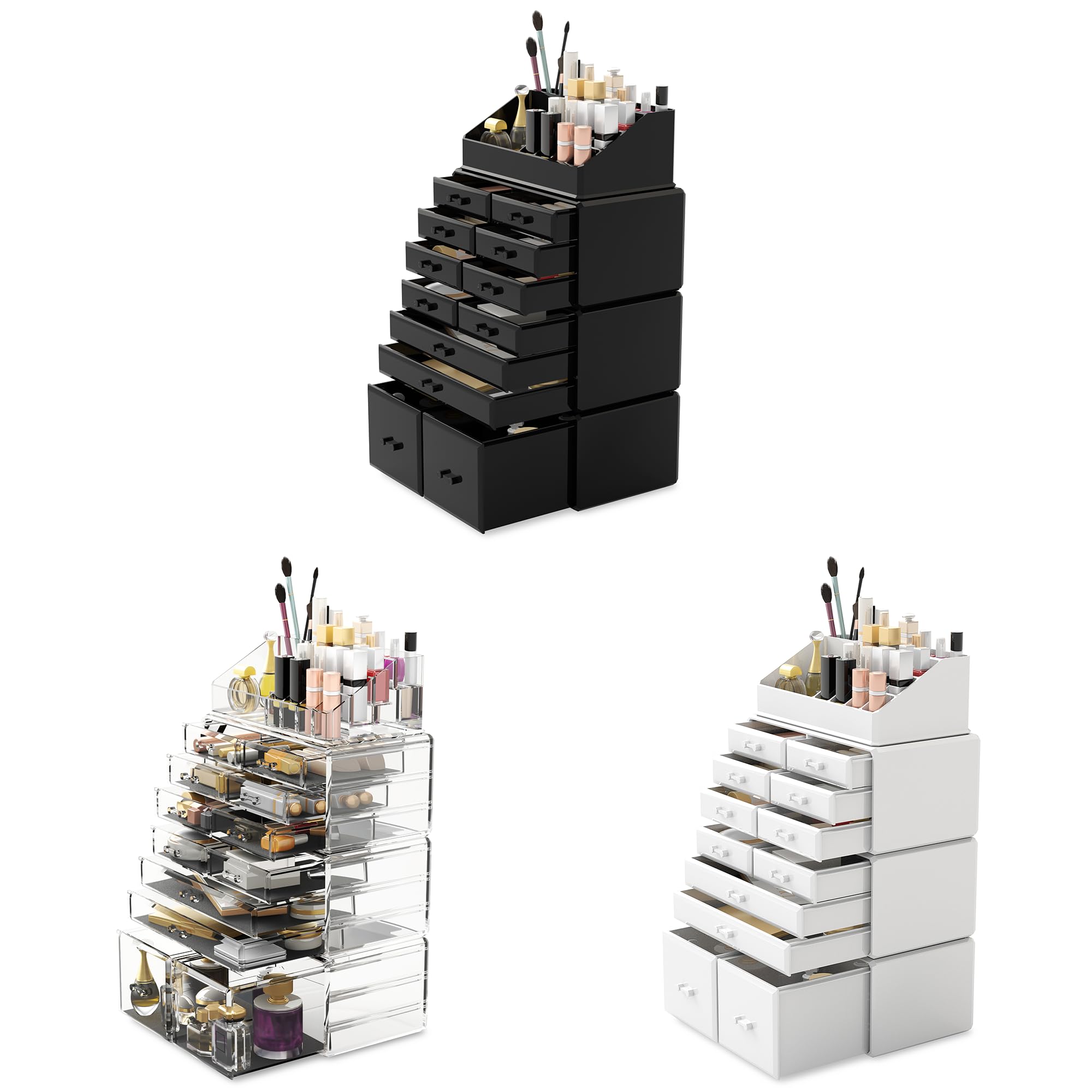 READAEER Makeup Cosmetic Organizer Storage Drawers Display Boxes Case with 12 Drawers (White)