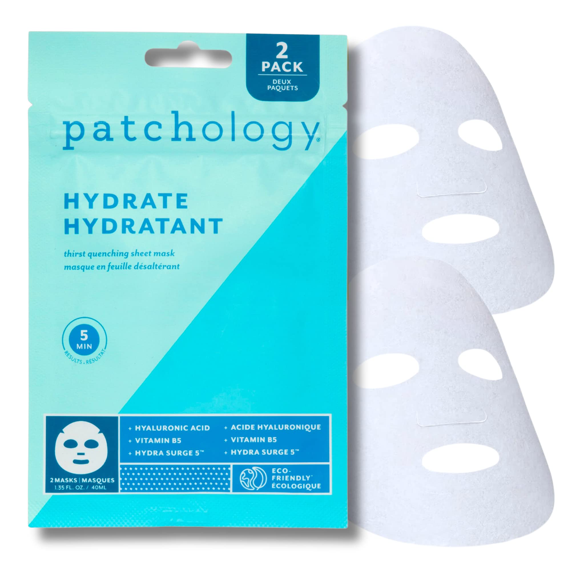 Patchology Hydrating Face Mask With Hyaluronic Acid - Fast Acting Skincare Treatment, Moisturizing Sheet Masks For Men & Women W