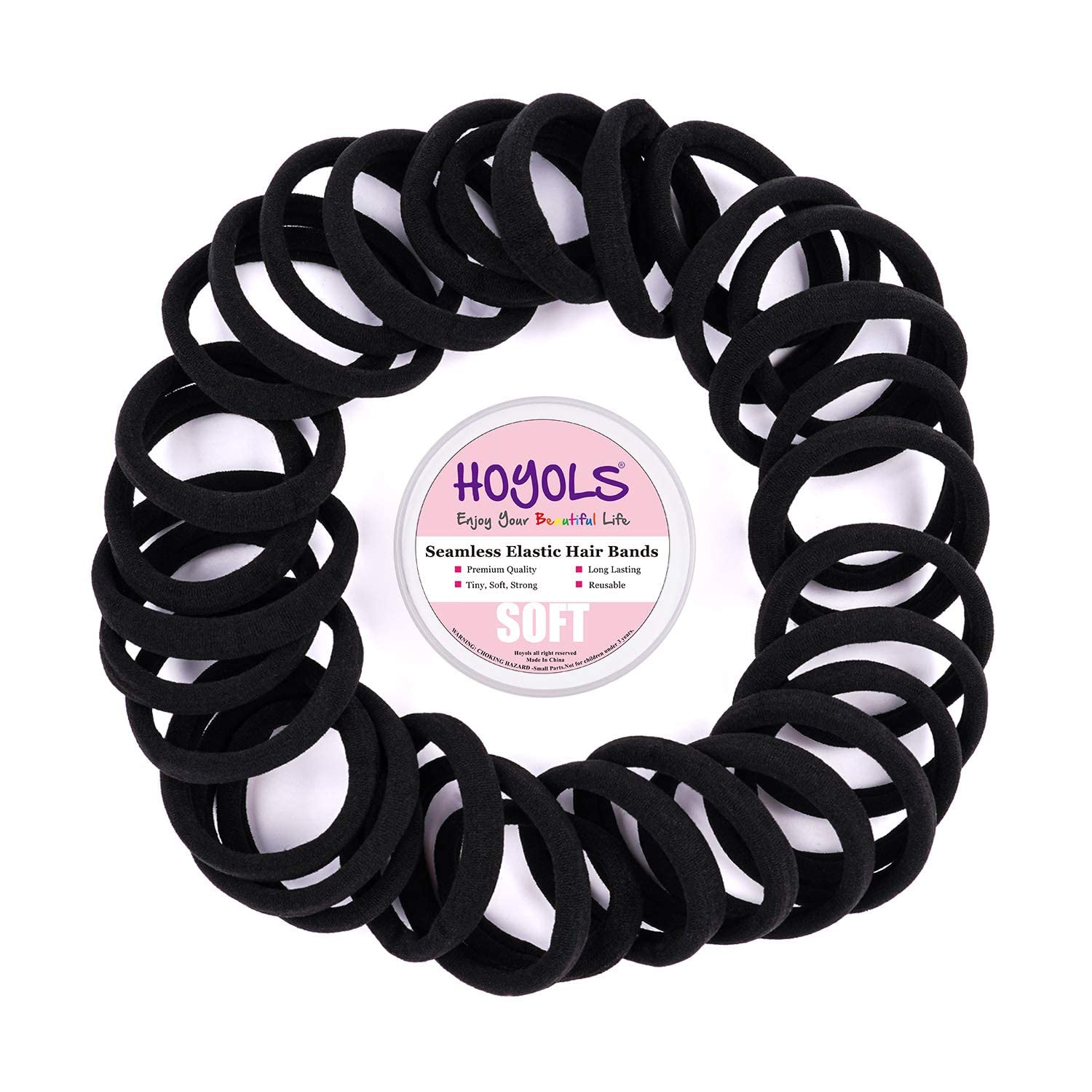 HOYOLS Seamless Hair Ties, Cotton Cloth Fabric Black Hair Bands, Soft Large Ponytail Holder for women Hair Black Scrunchies Head