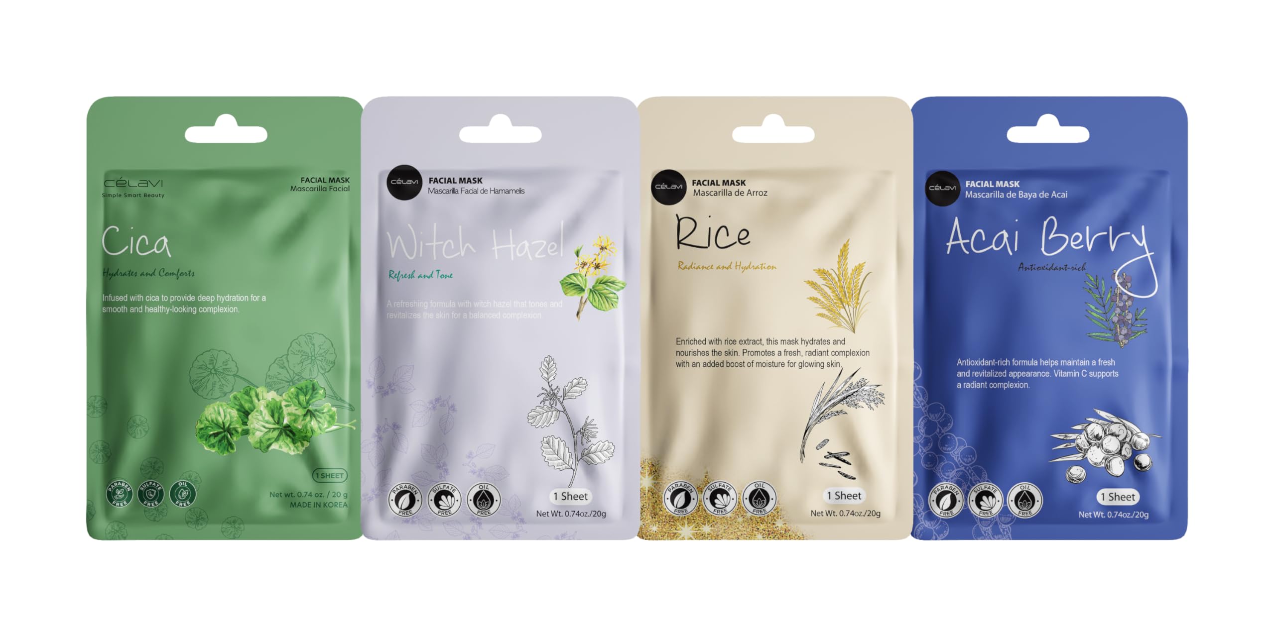 Celavi K-Beauty Skincare Essence Facial Face Mask Korea Skin Care Moisturizing C Set 48 Pack