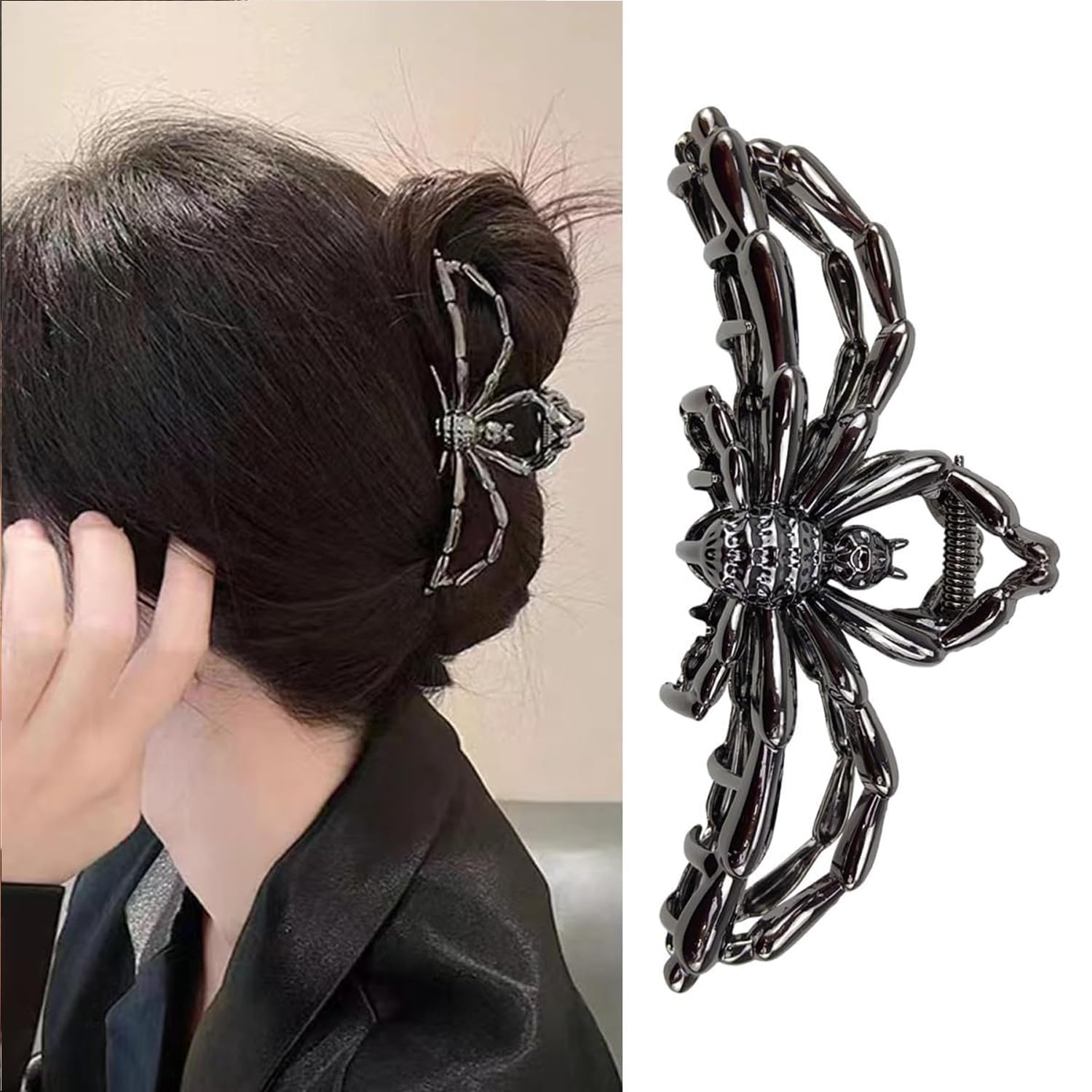 Muumoo Spider Metal Hair Clip, 1Pcs Gunmetal Spider Hair Claw Clip for Thin Hair Punk & Y2K-Style Hair Accessories Decorations