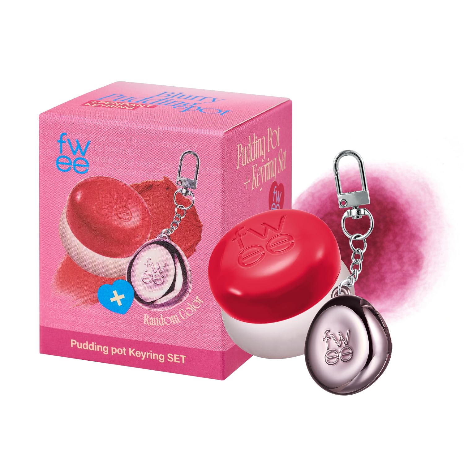 fwee Lip&Cheek Blurry Pudding Pot + Pendant Keyring | Greedy | Random Colored Keyring | Makeup Blush, Buildable Lightweight, Mul