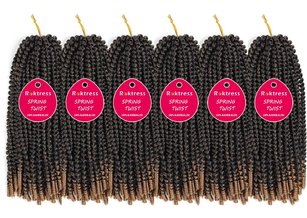 Roktress Spring Twist Crochet Hair - 14 Inch 6 Packs Diy Spring Twist Braiding Hair Ombre Colors Bob Spring Twist Hair Low Tempe