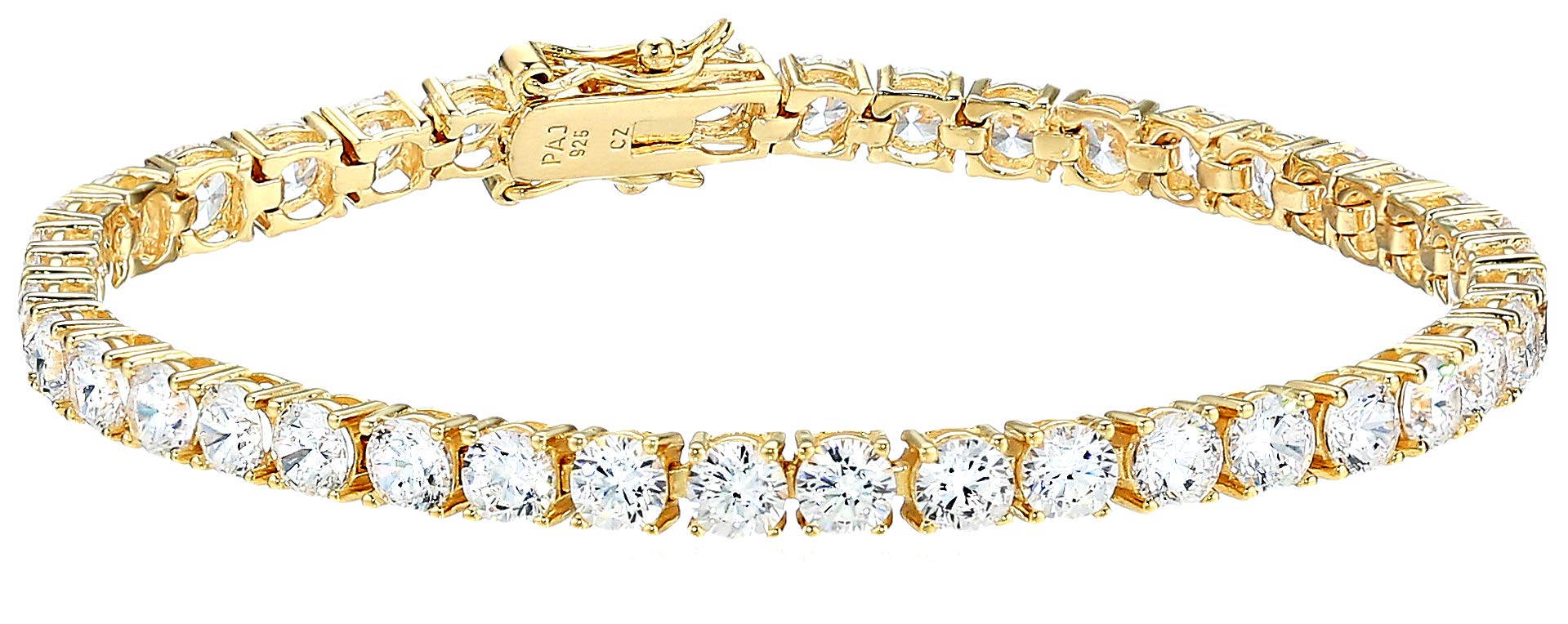 Amazon Essentials Yellow gold Plated Sterling Silver Round cut cubic Zirconia Tennis Bracelet (4mm), 7