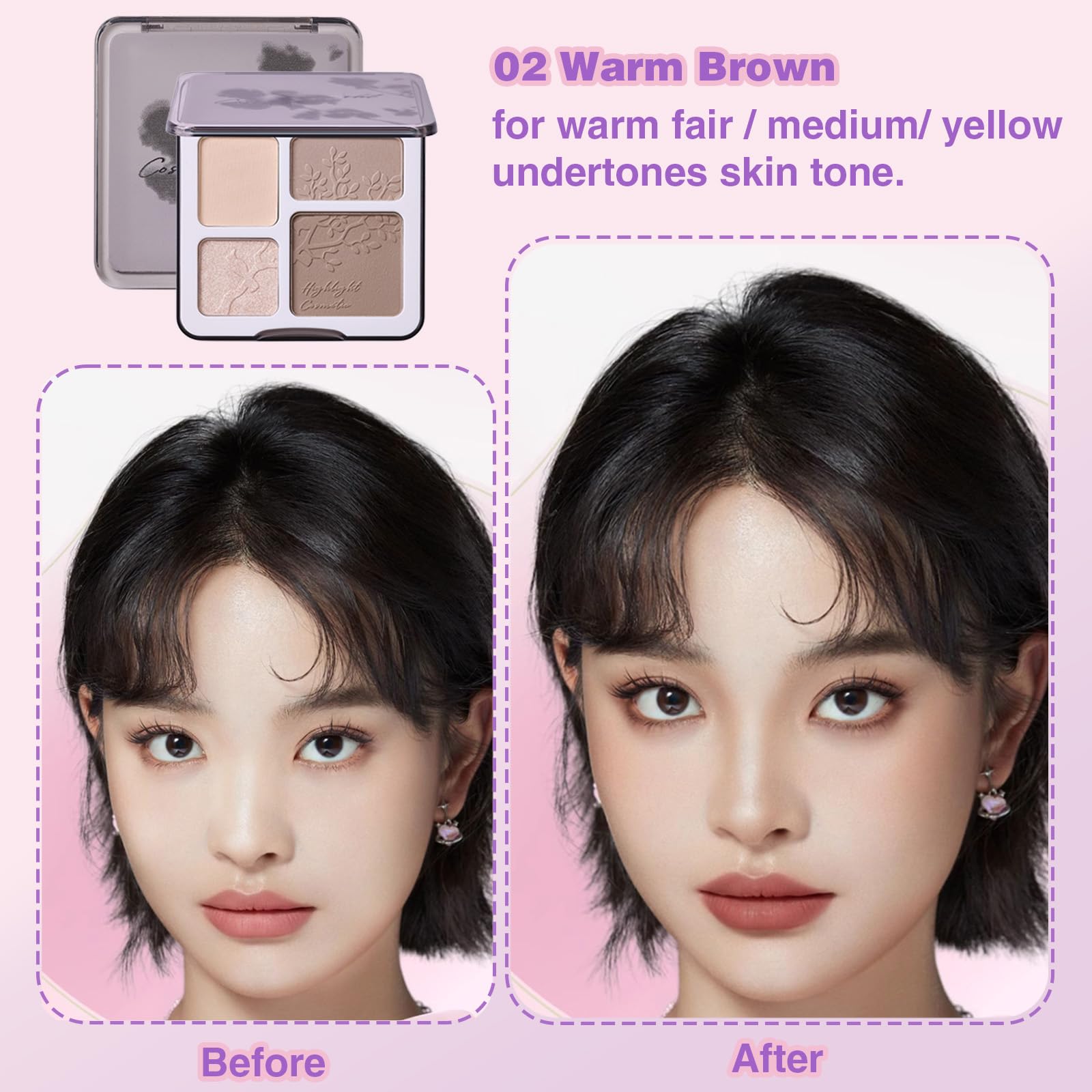 Lilyloria Face Highlighter Contour Shading Palette Sculpting Long-Lasting Shimmer Pressed Powder Smooth Matte Finish Makeup For