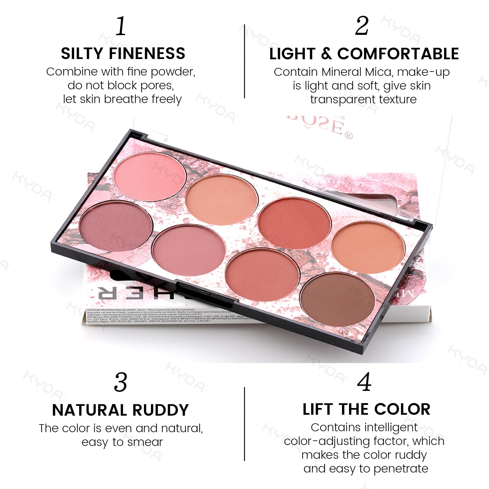 KYDA 8 Colors Face Blush Palette, Natural Matte Blush Palette, Smooth Blendable Powder Blush, Multiuse Makeup Palette, by Ownest