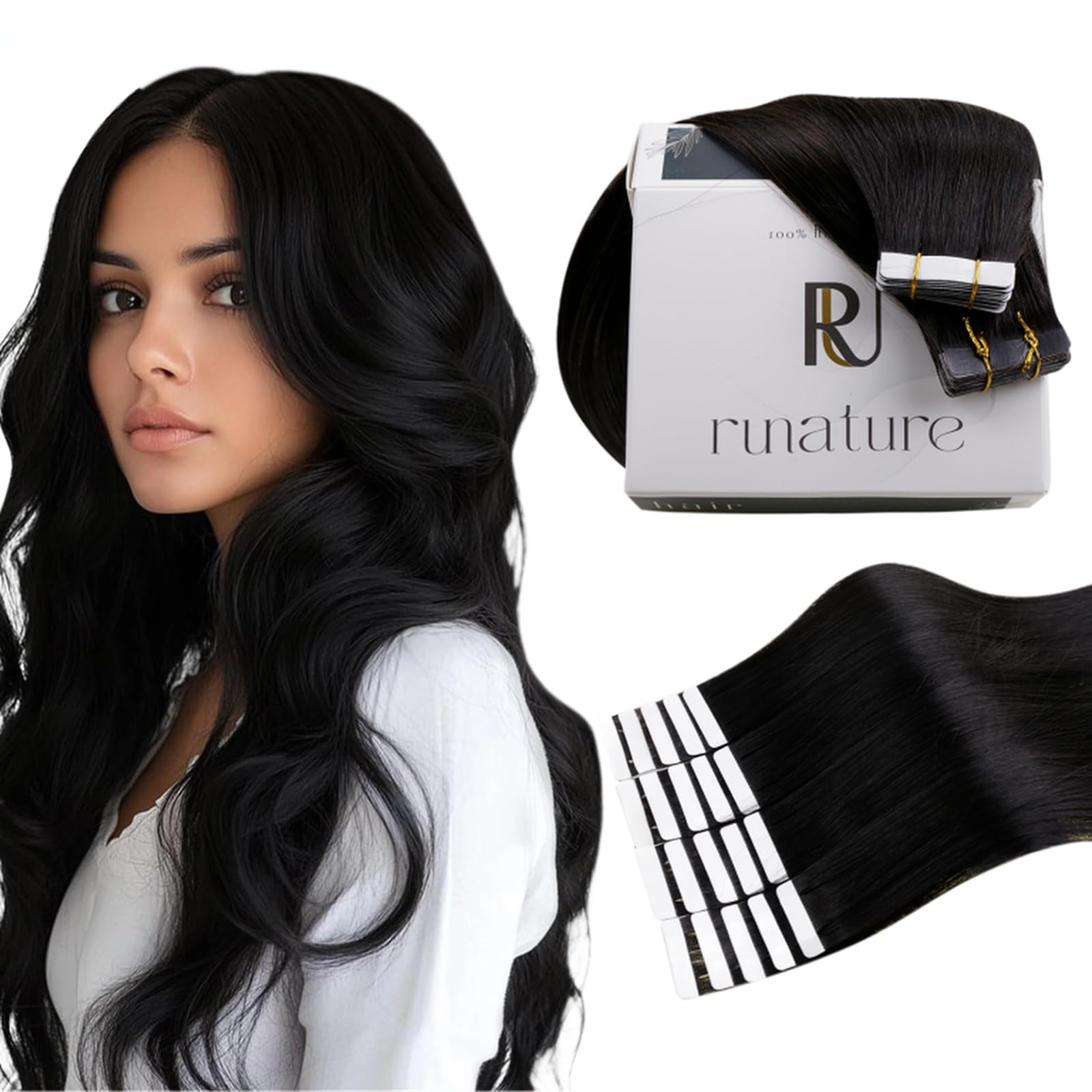 RUNATURE 20 Inch Tape in Hair Extensions Human Hair for Black Girl Invisible Tape ins Human Hair Extensions Brazilian Straight T