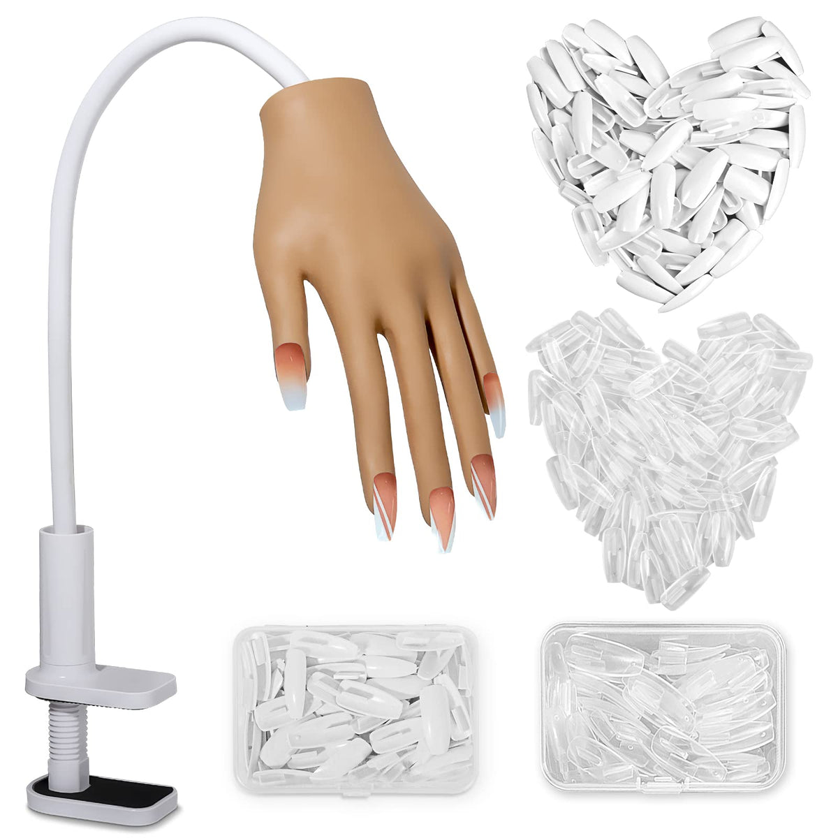 Practice Hand for Acrylic Nails- Silicone Nail Hand Practice Upgrade Nail Tips Never Fall Off, Fake Nail Manican Hand for Nail P