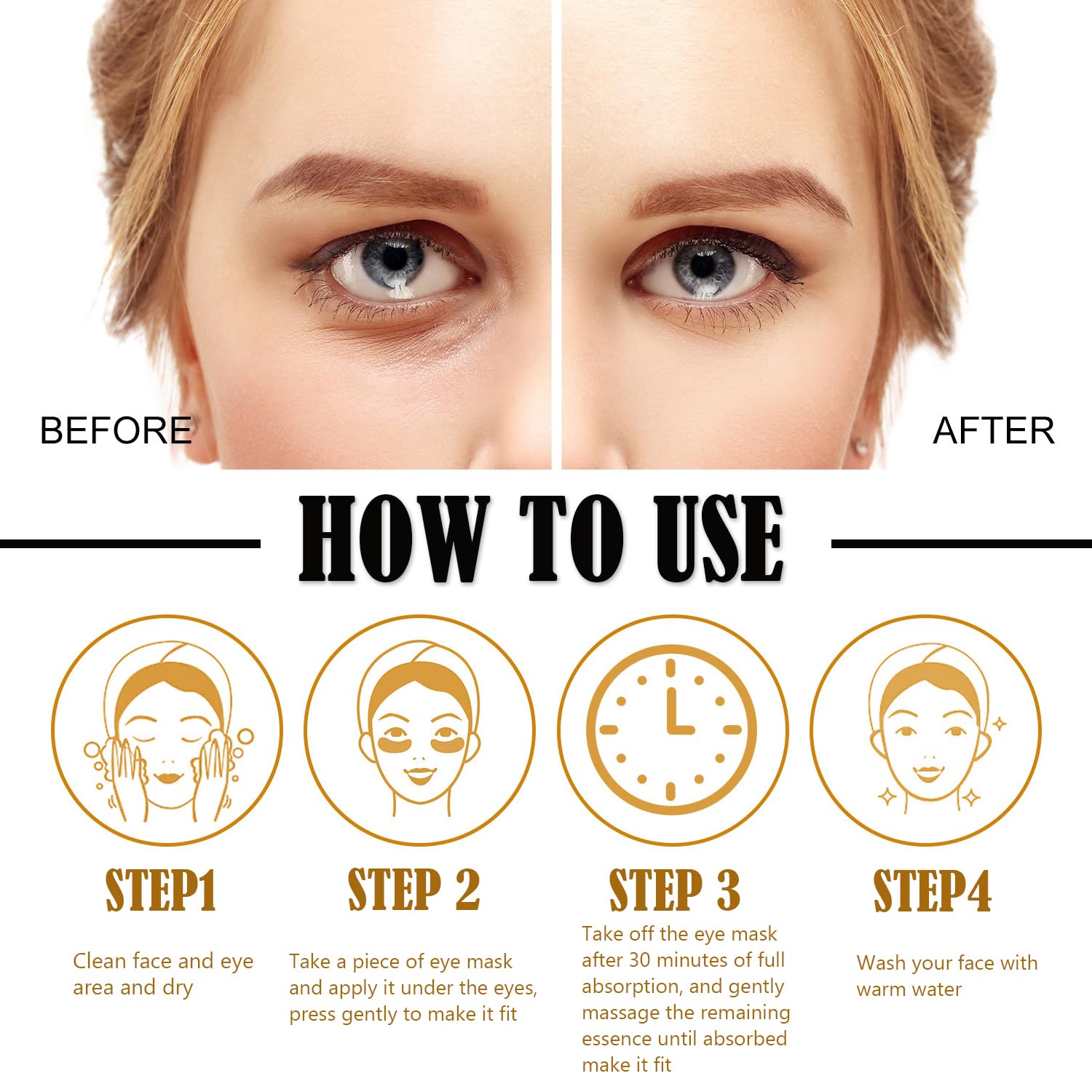 Sulily 30 Pairs Lip Masks & 24K Gold Gel Eye Masks,Crystal Collagen Eye Patches For Puffy Eyes,Moisturizing& Reducing Fine Lines