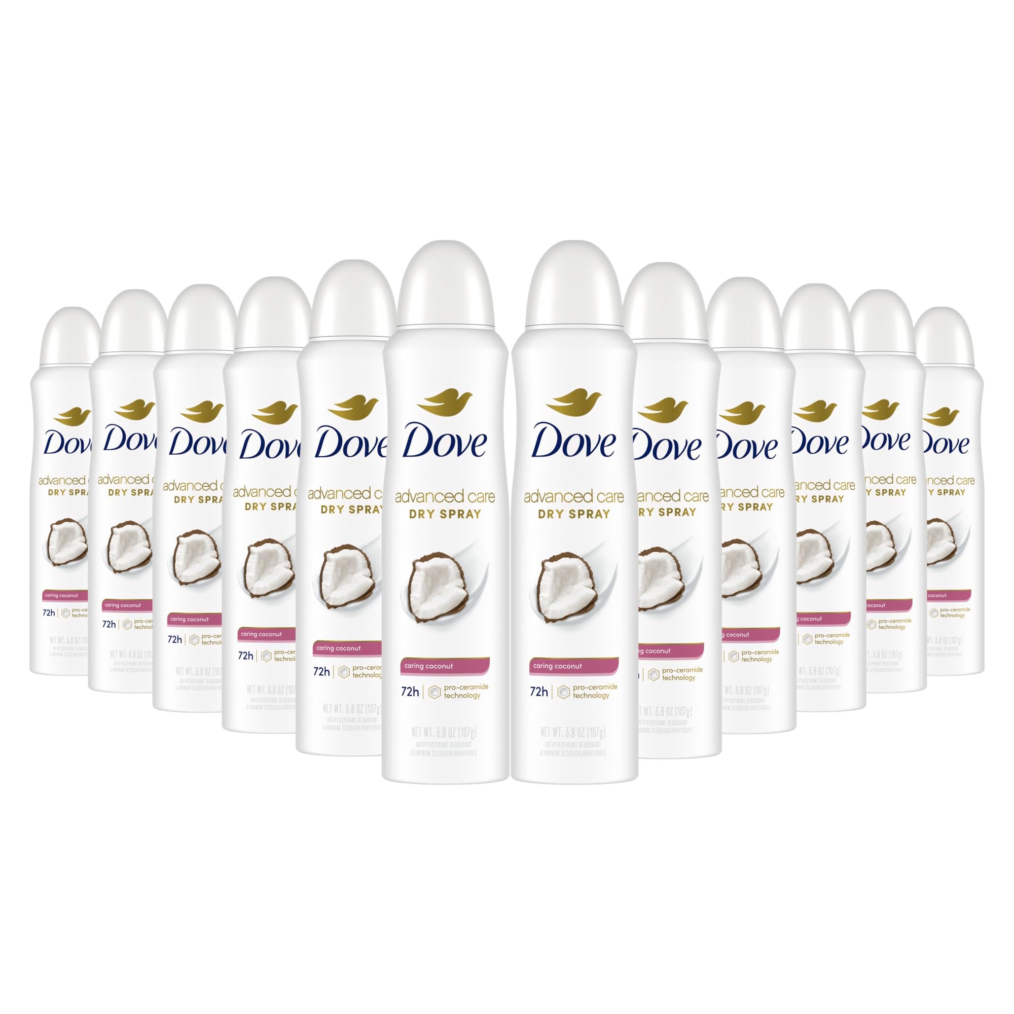 Dove Advanced Care Antiperspirant Deo Dry Spray Caring Coconut Pack of 12 to help your skin barrier repair after shaving 72h odo