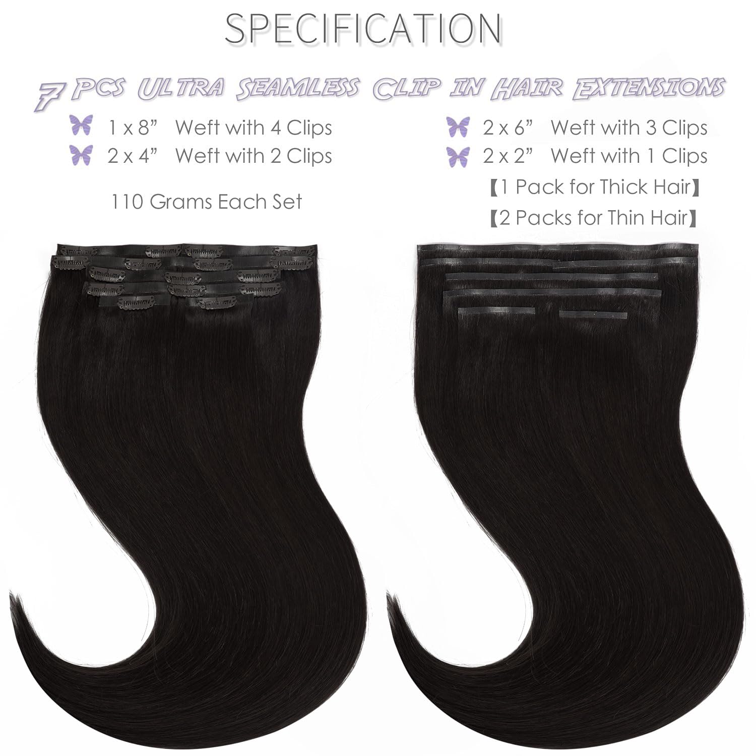 Lacer Hair Ultra Seamless Clip In Hair Extensions Remy Human Hair Silky Straight Clip On Hair Extensions Human Hair #1B Natural