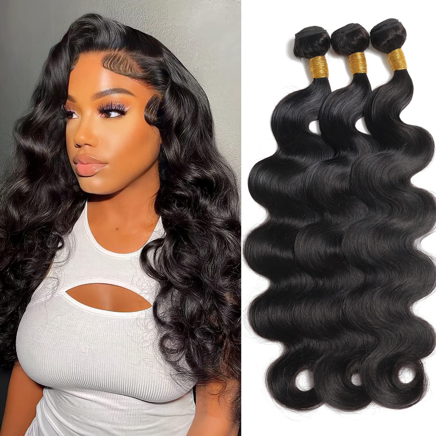 12A Brazilian Human Hair Body Wave 3 Bundles (12 14 16 Inch) Body Wave Bundles 100% Unprocessed Brazilian Virgin Human Hair Weav