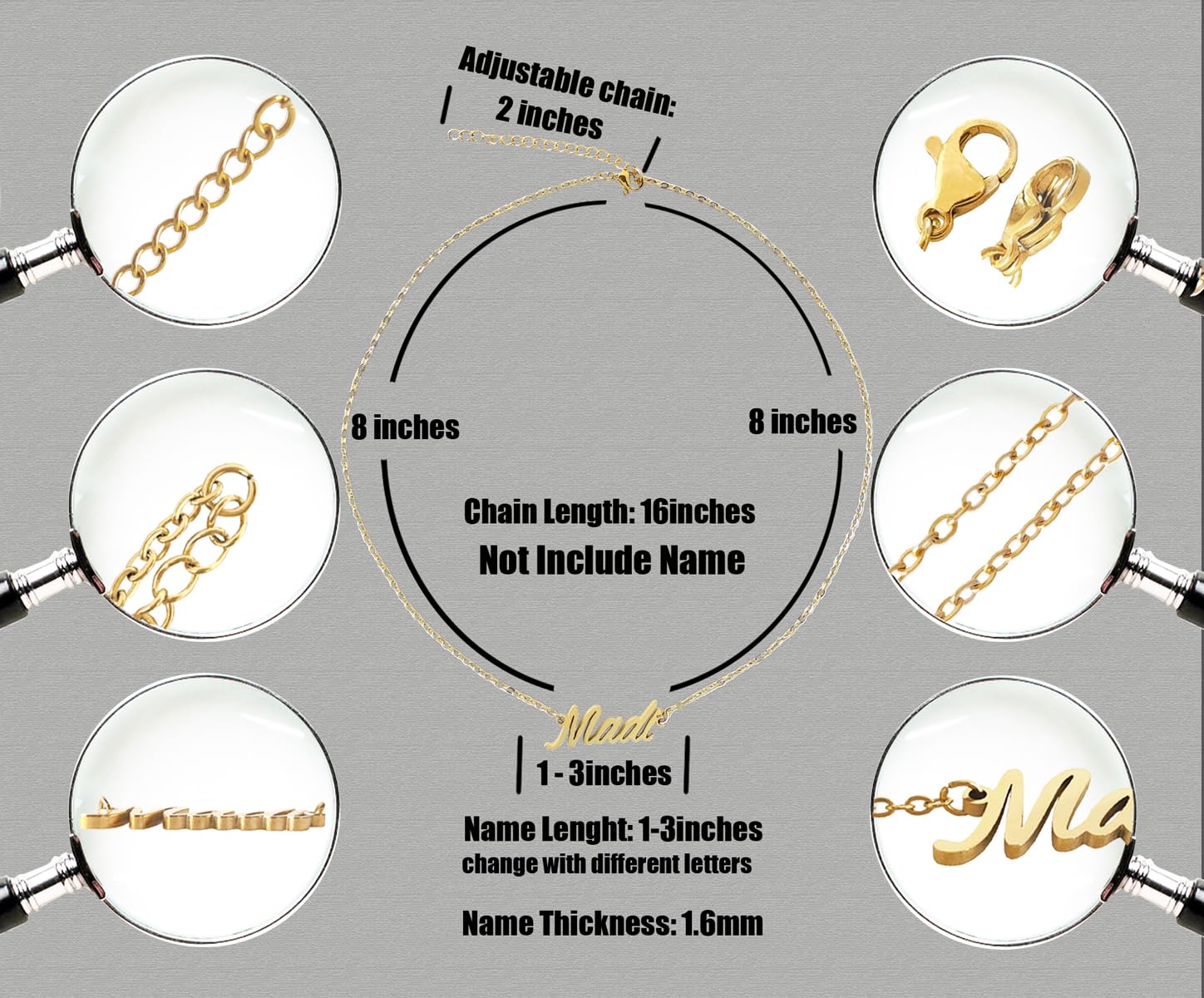 18k Gold Plated Ally Charm Name Necklace Nameplate Necklaces Womens Stainless Steel Jewelry for Valentine's Day
