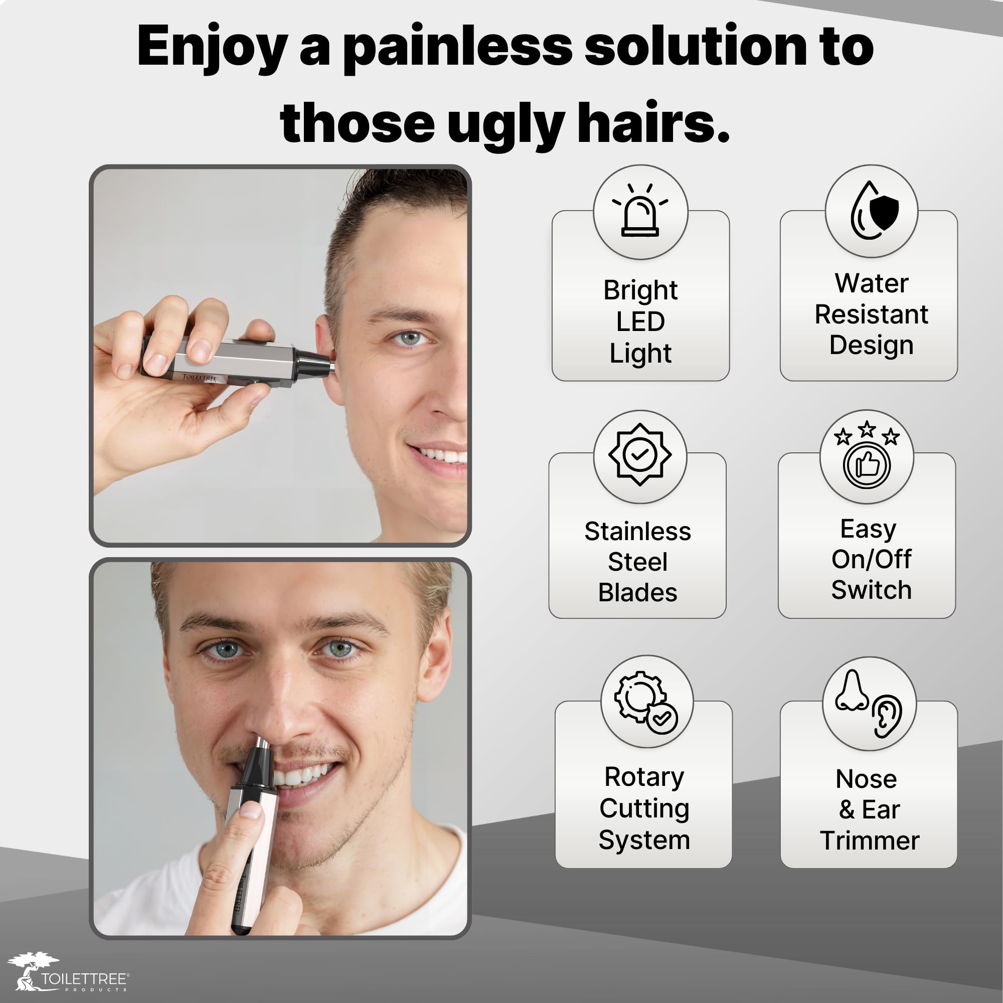 Toilettree Products Nose Hair Trimmer With Led Light - Stainless Steel, Heavy-Duty Casing - Ear & Nose Hair Trimmer - Men'S Groo