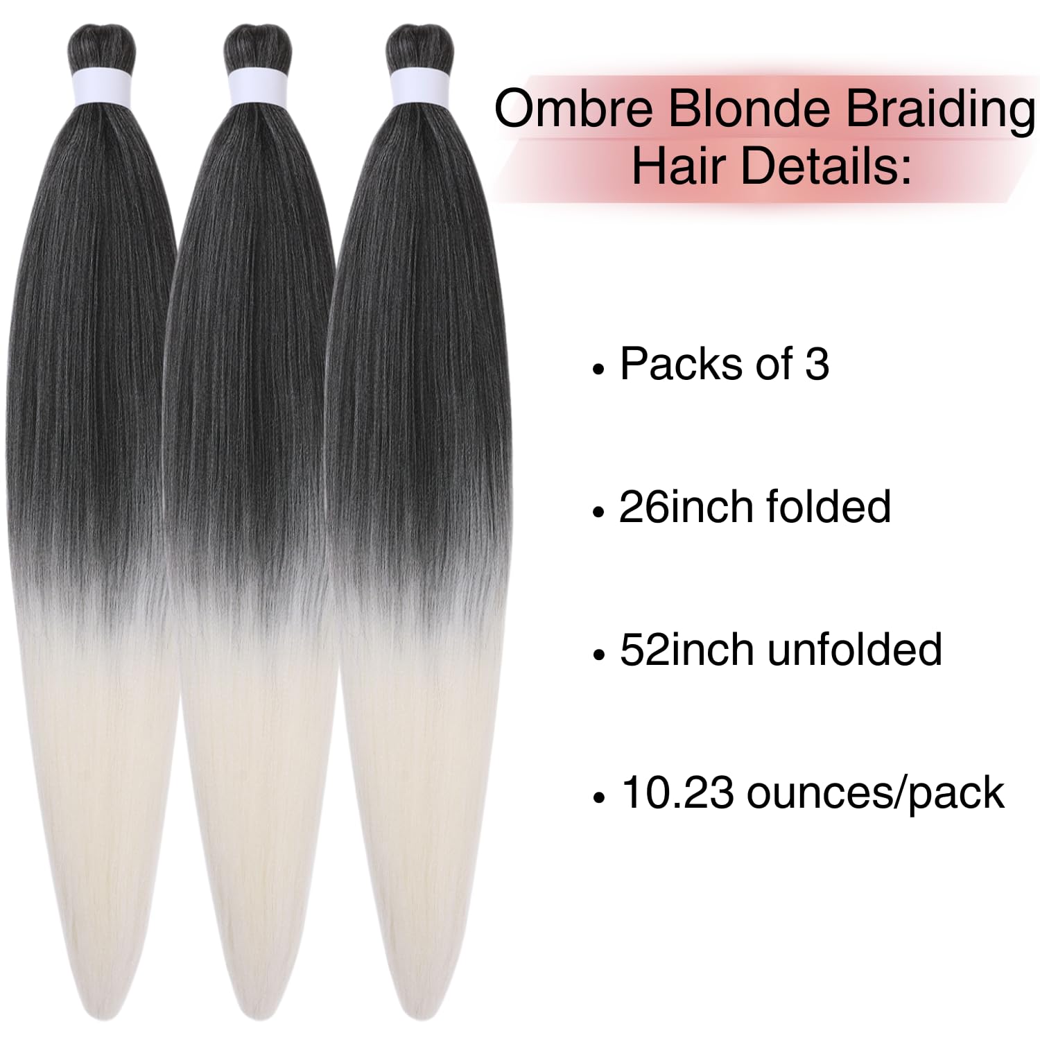 Ombre Blonde Braiding Hair ez braid pre stretched braiding hair Extensions for Knotless Box Braids 3 Packs