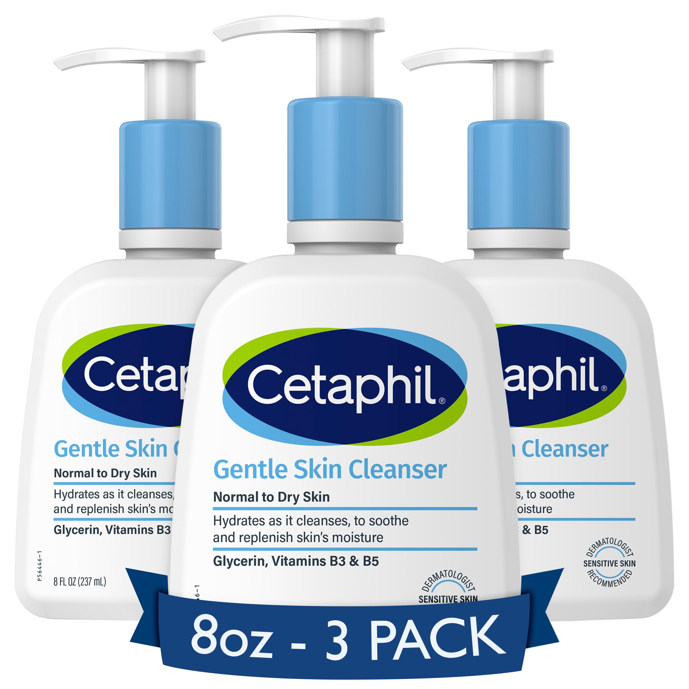 Cetaphil Face Wash, Hydrating Gentle Skin Cleanser For Dry To Normal Sensitive Skin, New 8 Oz 3 Pack, Fragrance Free, Soap Free