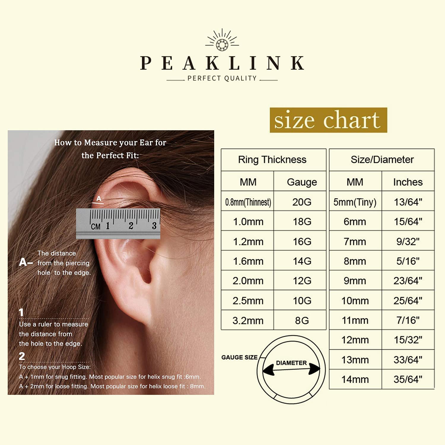 PEAKLINK 18G Double Open Stacked Cartilage Conch Helix Earring Hoop 316L Surgical Steel Septum Nose Rings 8mm Micro Lobe Earring