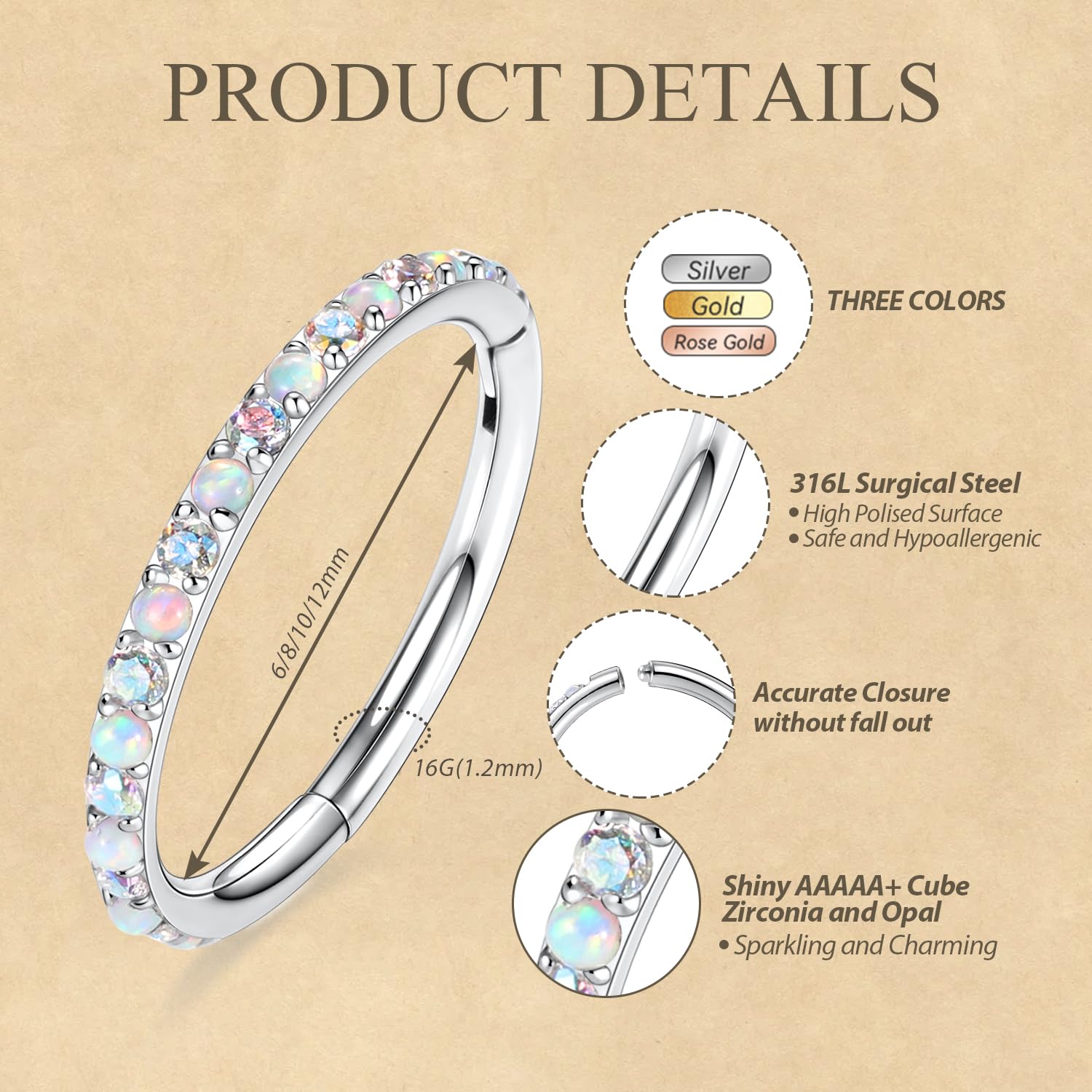 FUNLMO 16G Conch Piercing Jewelry Cartilage Lobe Earring Nose Rings Hoop Septum Jewerly Daith Tragus Rook Earring Silver 12mm
