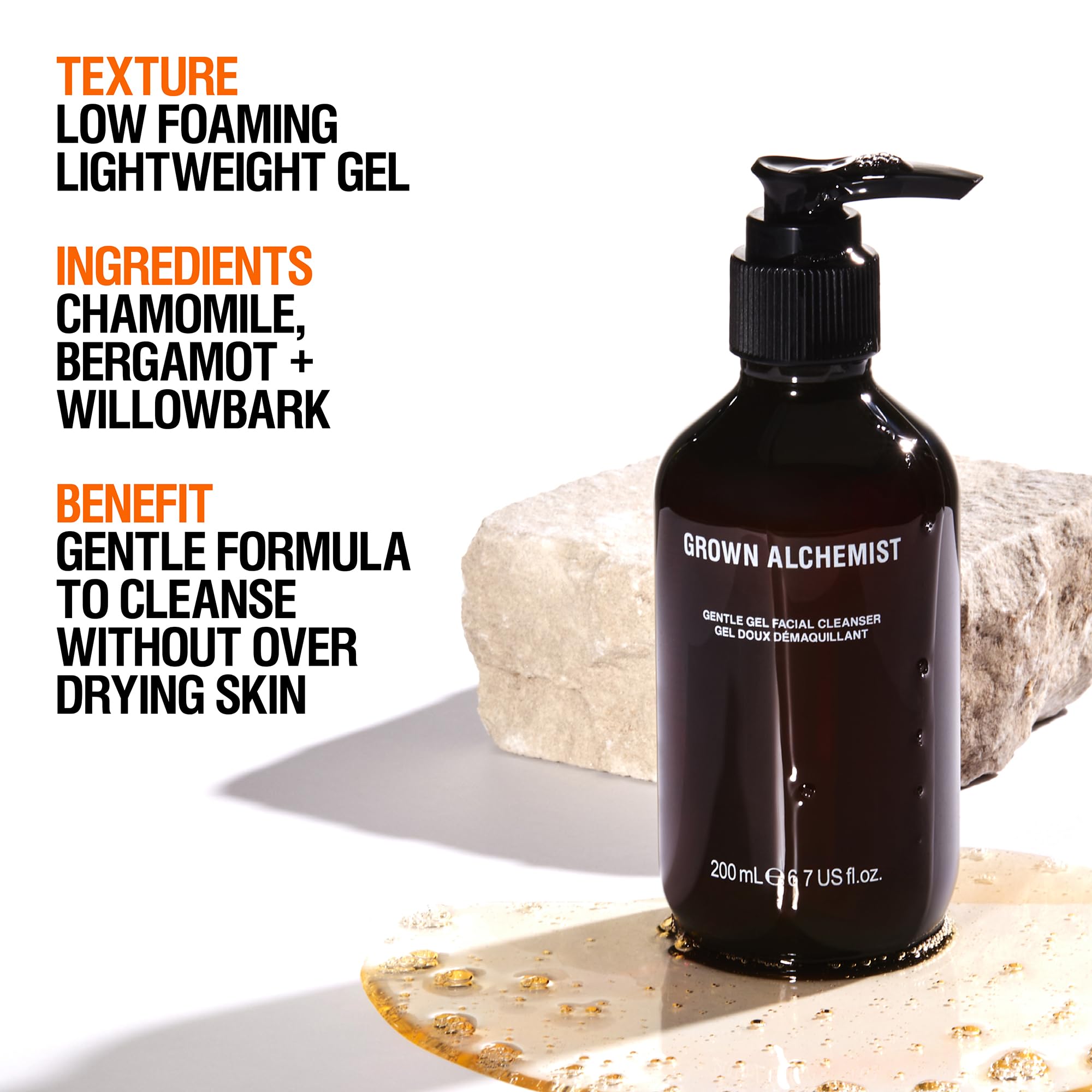 Grown Alchemist Gentle Gel Facial Cleanser with Bergamot and Rosebud. Hydrating Exfoliating Face Wash with Willow Bark, a Salicy