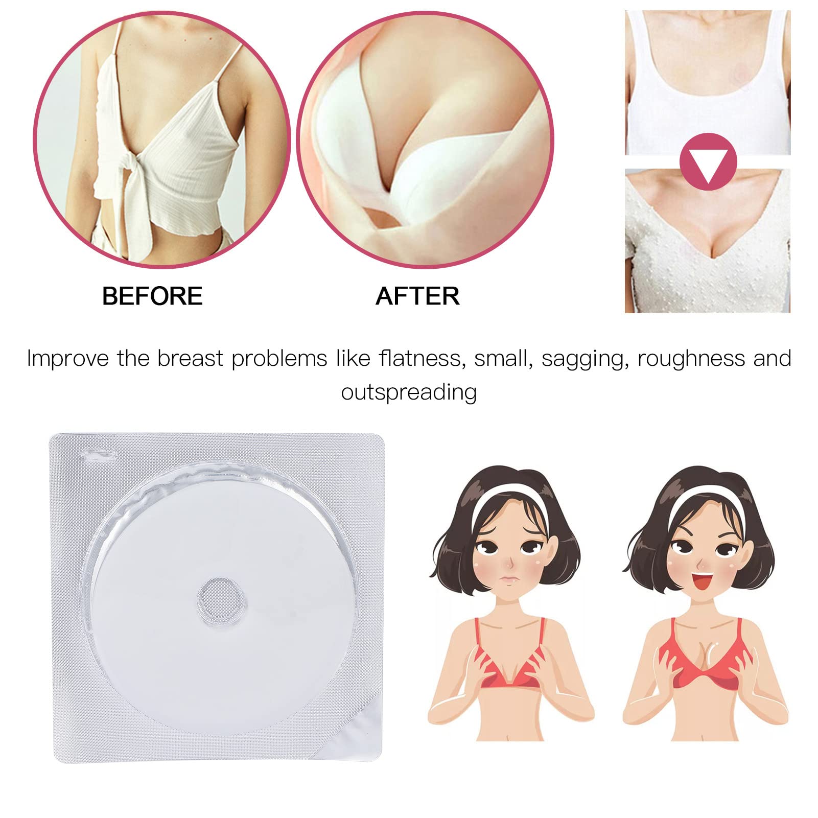 Breast Lift Patches, Breast Enlargement Patches Breast Enlargement Mask 4 Pieces Collagen Moisturizing Improve Sagging Breast Pa