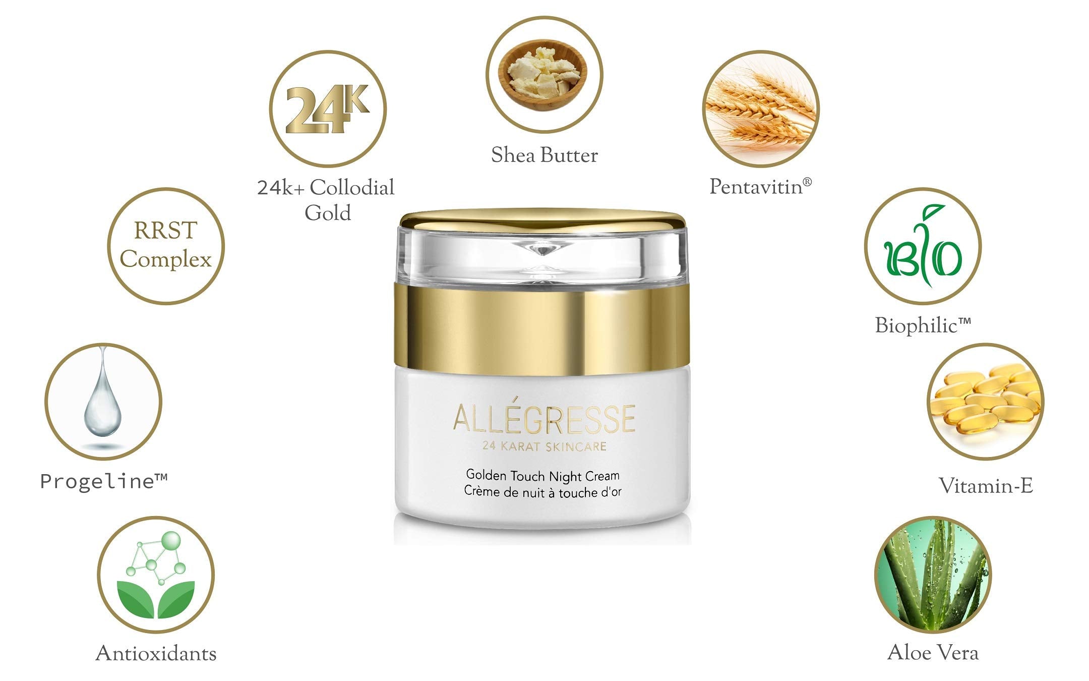 ALL  GRESSE 24 KARAT SKINCARE Golden Touch Night Cream - Anti Wrinkle PM Moisturizer for Face & Neck - Anti-Aging - Antioxidants
