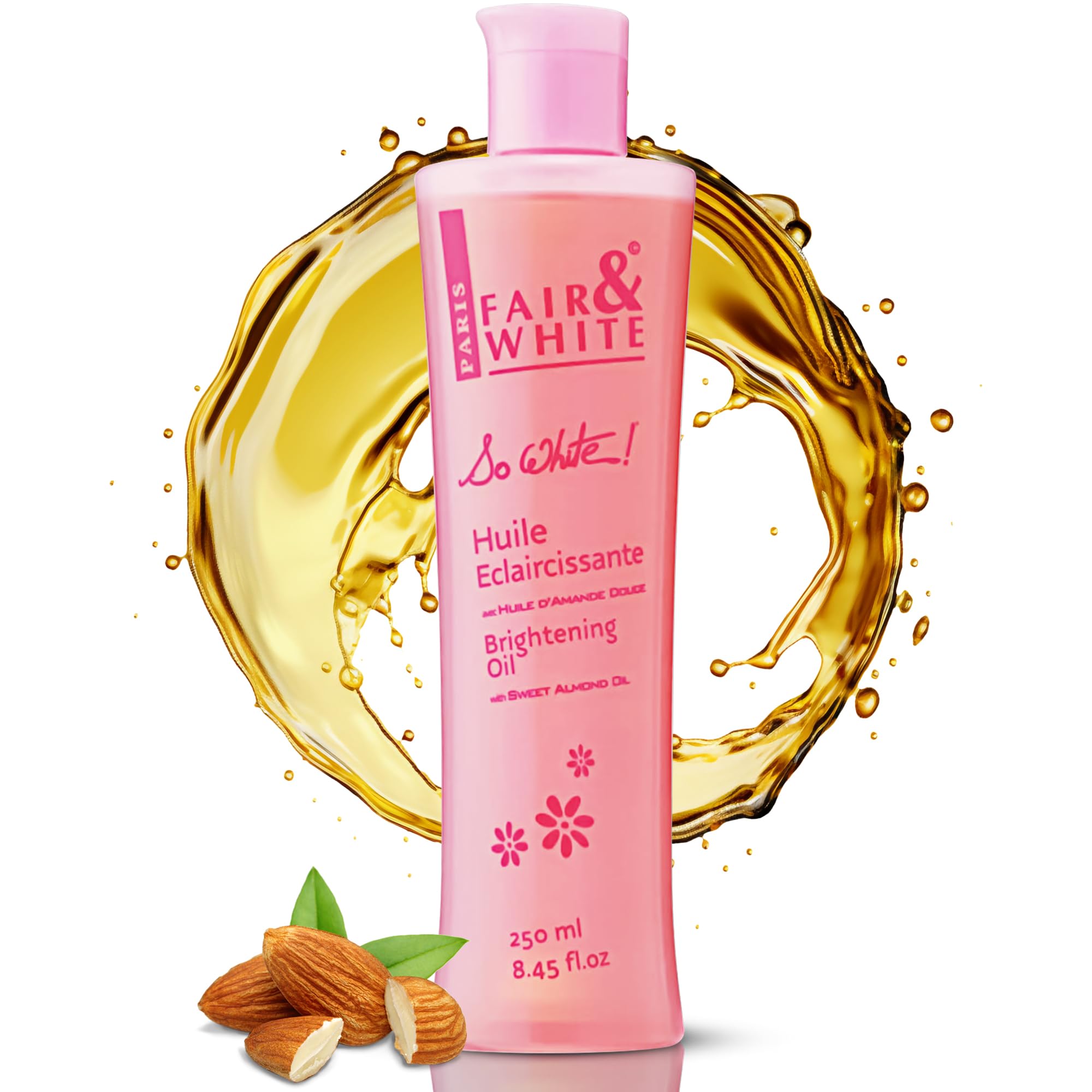 FAIR & WHITE So White Body Oil, 250ml / 8.45fl.oz - with Vitamin E, Almond Oil and 'Lumiskin', Hydrating Formula for Wrinkles, D