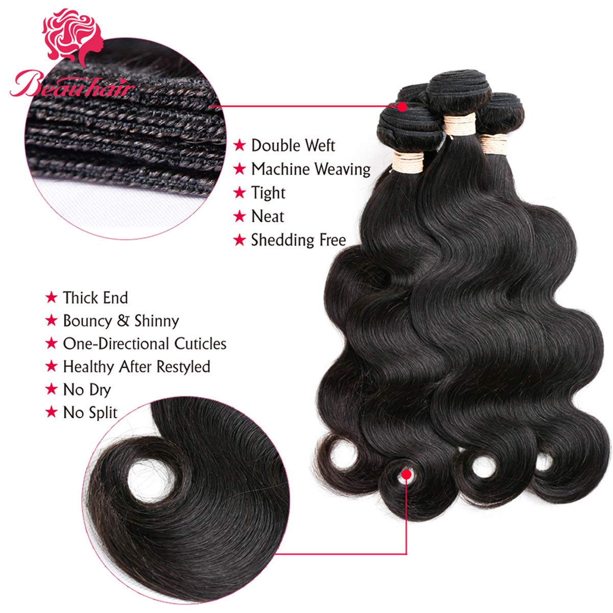 Beauhair Body Wave Bundles With Frontal Human Hair Bundles With Lace Frontal 9A Grade Brazilian Virgin Hair Ear To Ear Frontal W