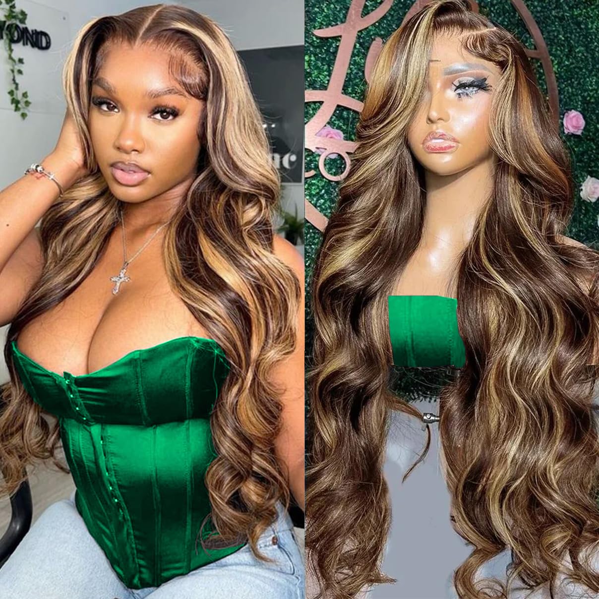 22 Inch Highlight Honey Blonde Lace Front Wig 13  6 Ombre P4/27 Highlight colored Lace Front Wigs Human Hair Pre Plucked Bleache