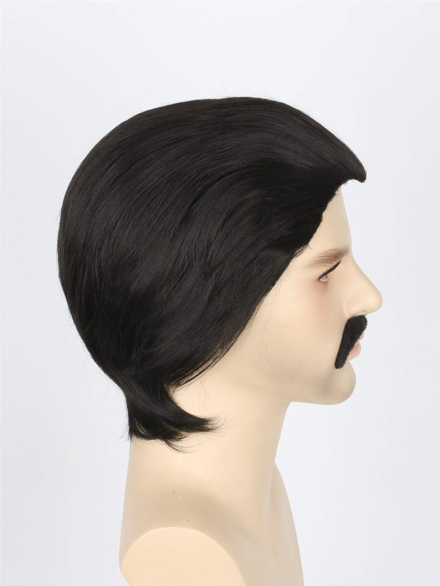 Topcosplay Men'S Wigs Black Short Cosplay Halloween Costume Party Wigs Slicked-Back Wig With Mustache