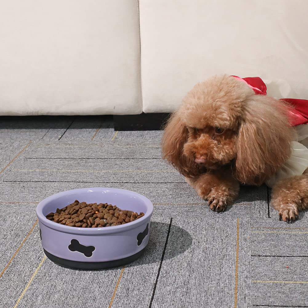 Sweejar Ceramic Dog Bowls With Bone Pattern, Dog Food Dish For Large Dogs, Porcelain Pet Bowl For Water 70 Fl Oz (Purple)