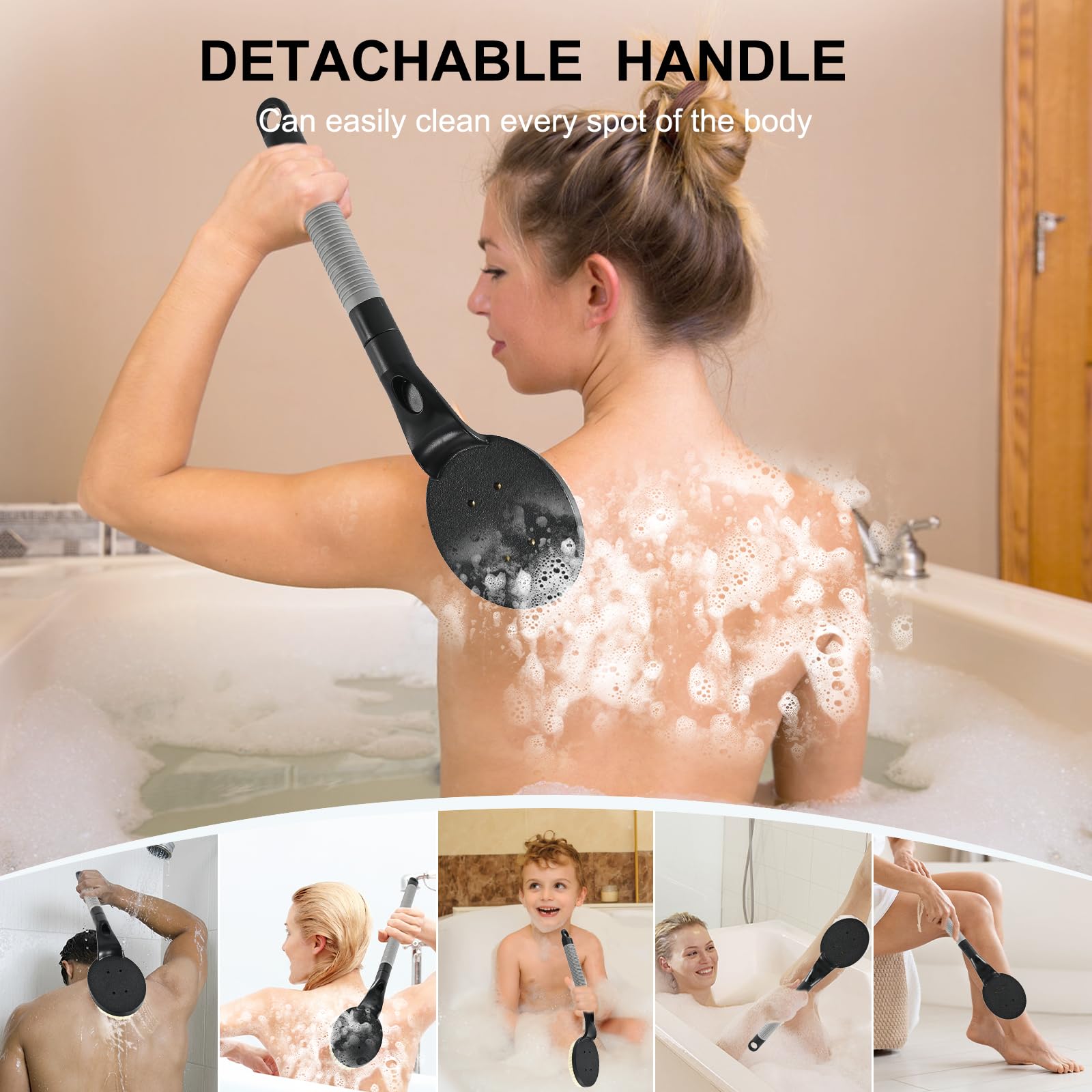 Back Scrubber Anti Slip For Shower, 21.7    Detachable Back Bath Brush For Shower, Back Scrubber, Exfoliation And Improved Skin