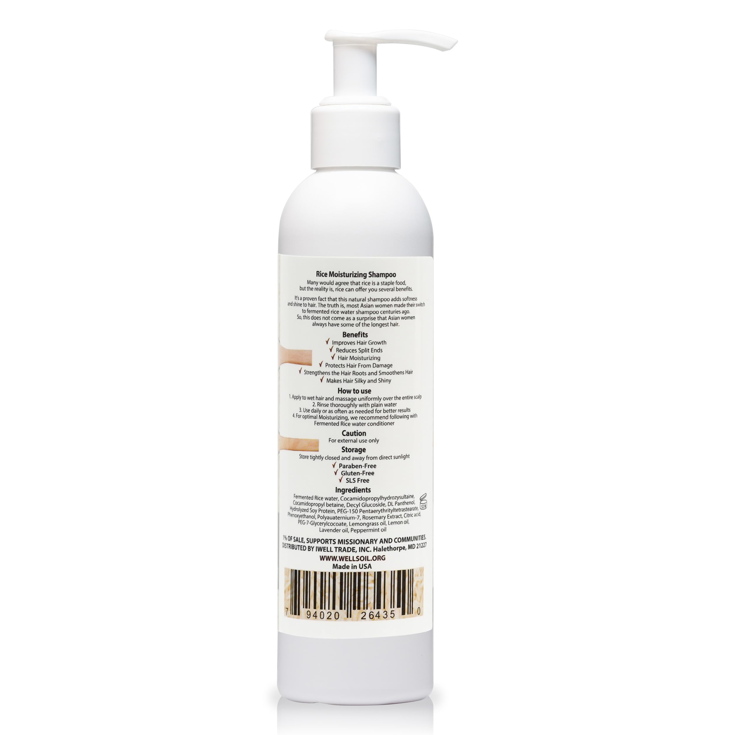 Well'S Oil Fermented Rice Water Shampoo (8 Fl Oz) - For Hair Growth And Scalp Care | Thickening, Nourishing & Strengthening | Wi