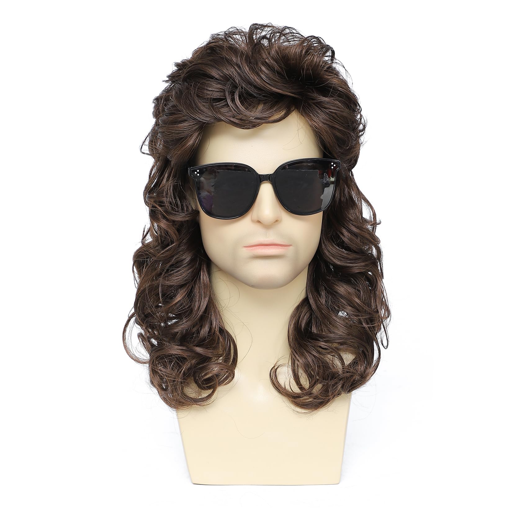 Kavsni Mullet Wigs for Men Joe Dirt Emo Wig 80s Costumes Fancy Party Accessory Cosplay Wig Halloween Man x (Mdeium Brown)