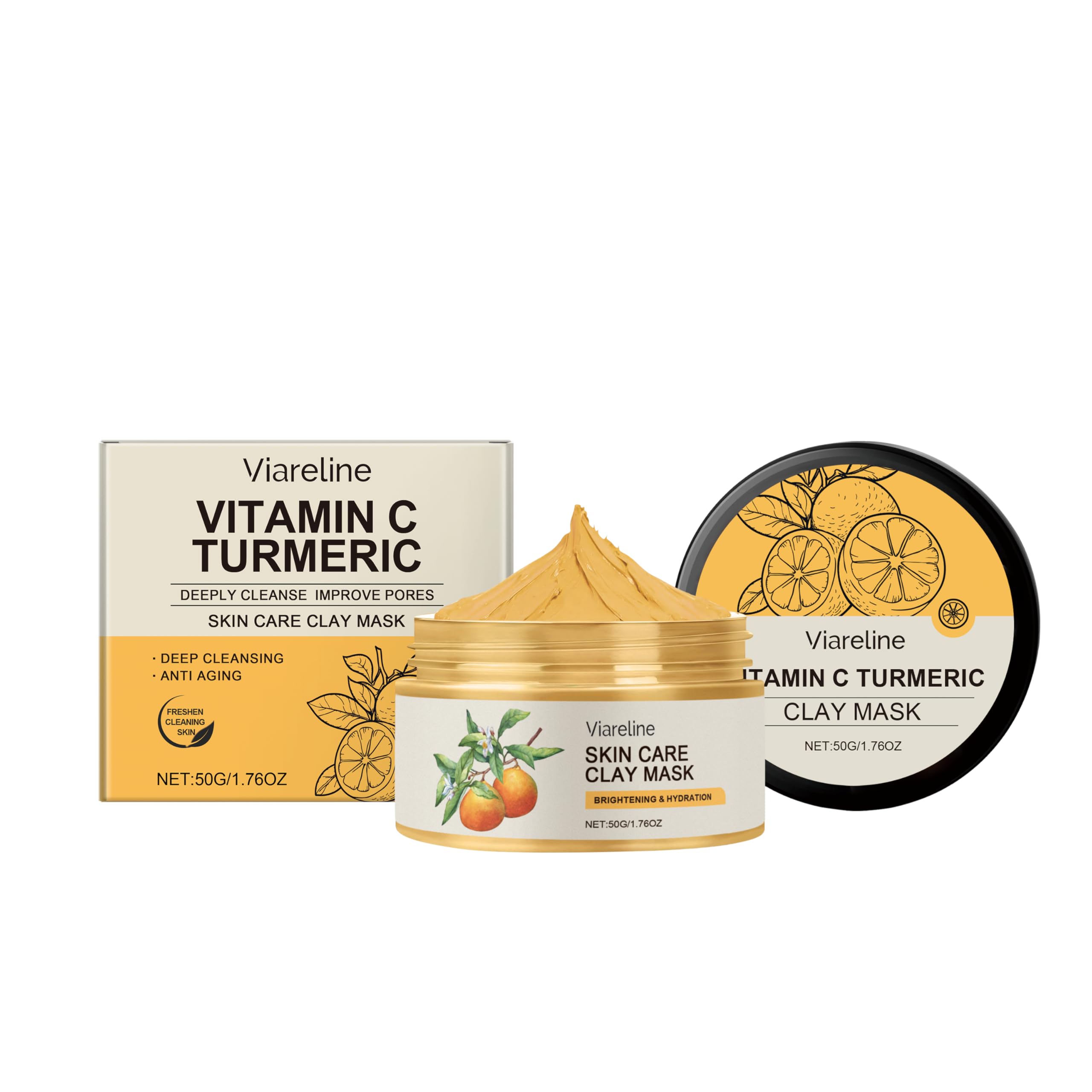 Viareline Vitamin C Deep Cleansing Mud Mask Gently Cleans, Hydrates And Moisturizes Facial Skin, 1.76 Oz