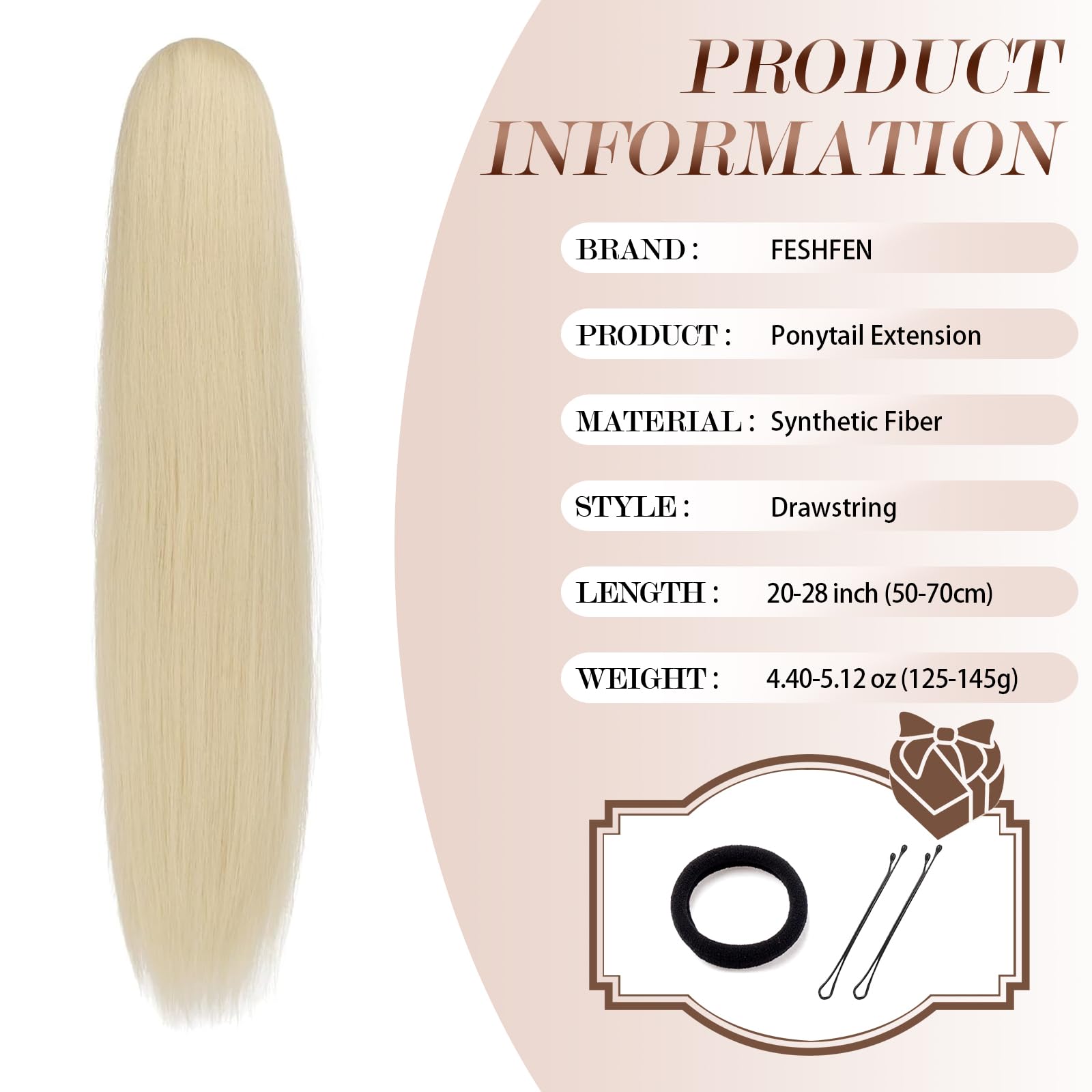 Feshfen Drawstring Ponytail Extensions Long Straight Pony Tails Natural Synthetic Hair Pieces Clip In Ponytails Hairpieces For W