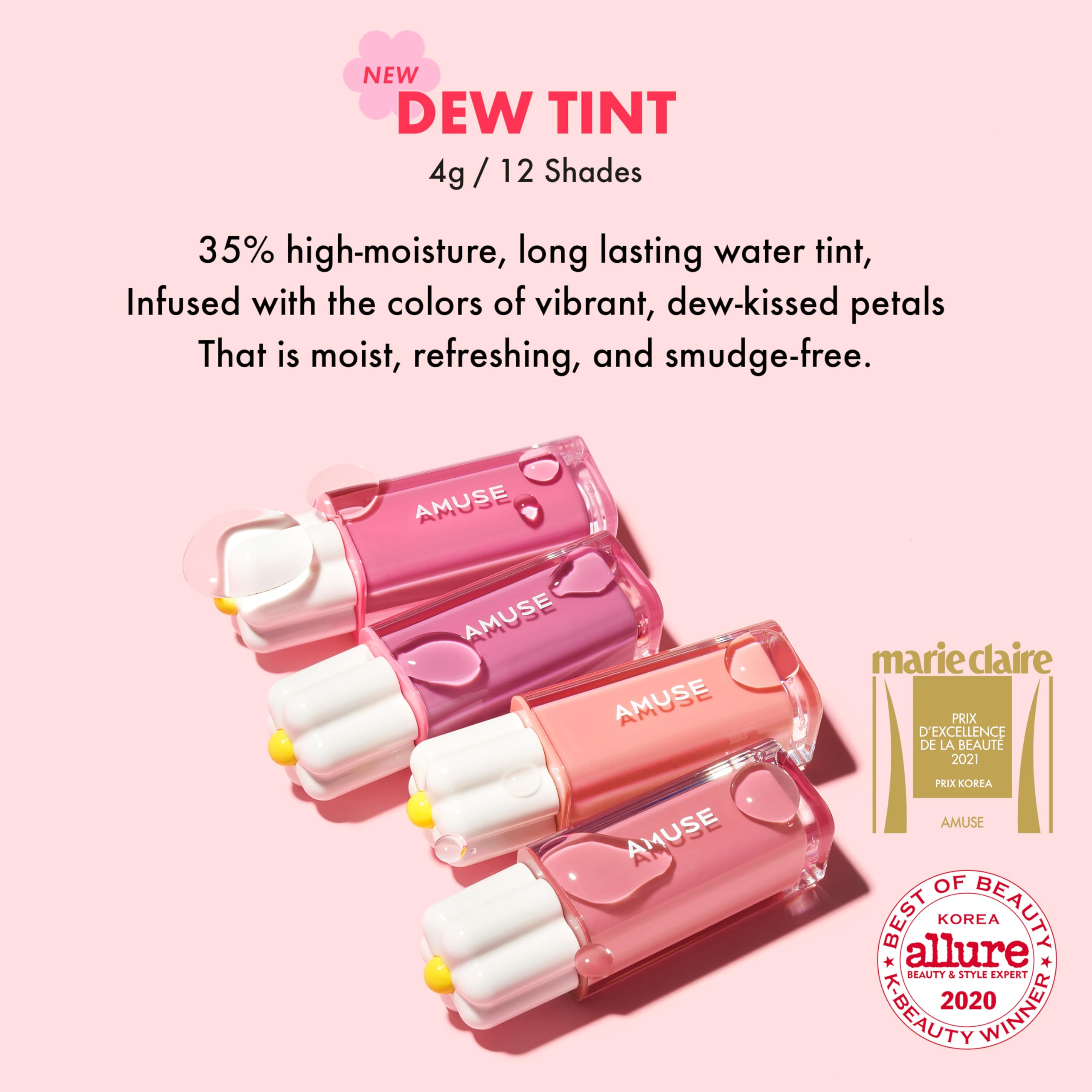 Amuse SEOUL Daisy Flower Dew Tint 06 FIG DEW | 35% High-moisture Water Tint, Long-lasting, Vitamin E Acetate, Moisturizing, No P